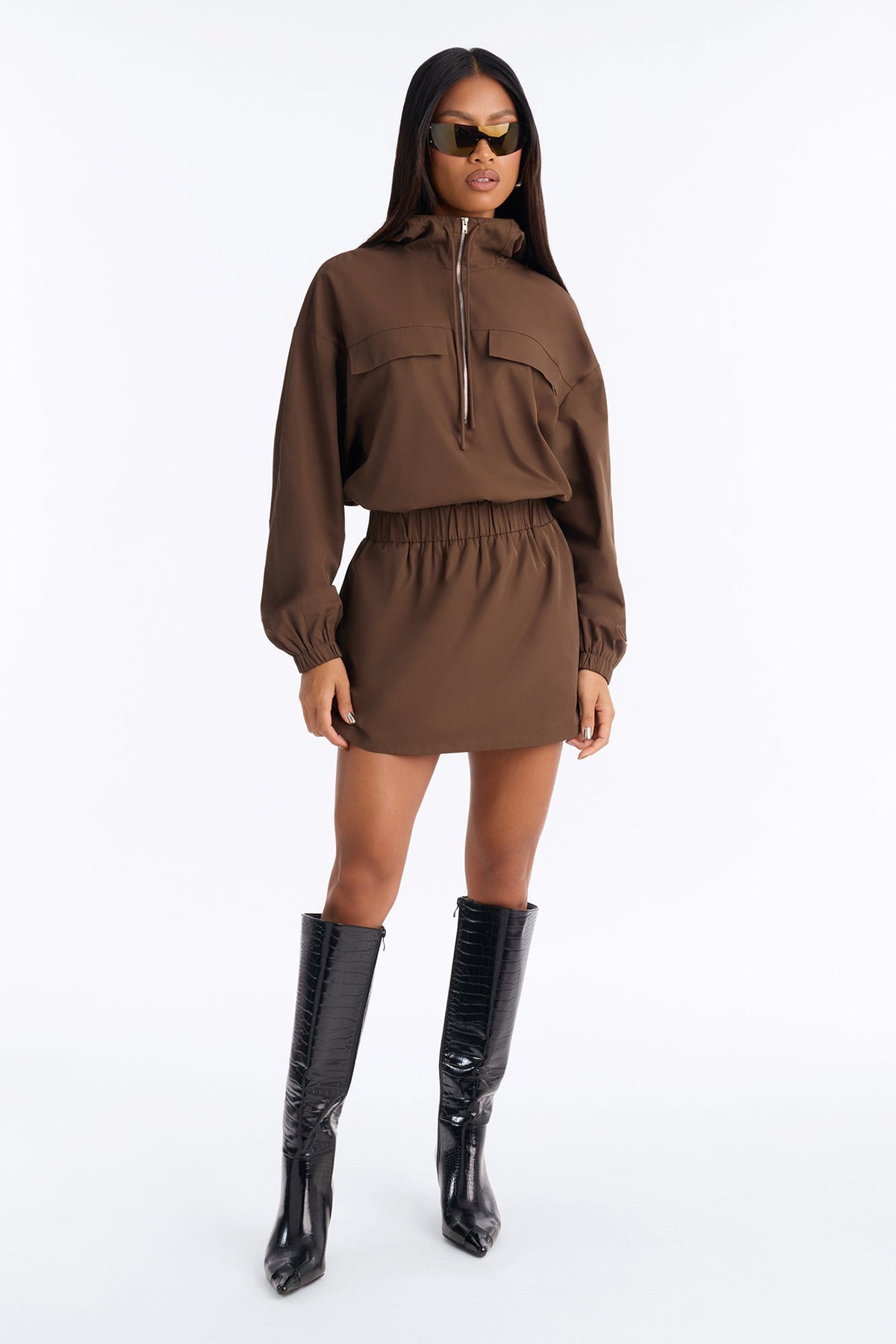 Take Notes Hooded Mini Dress - Chocolate