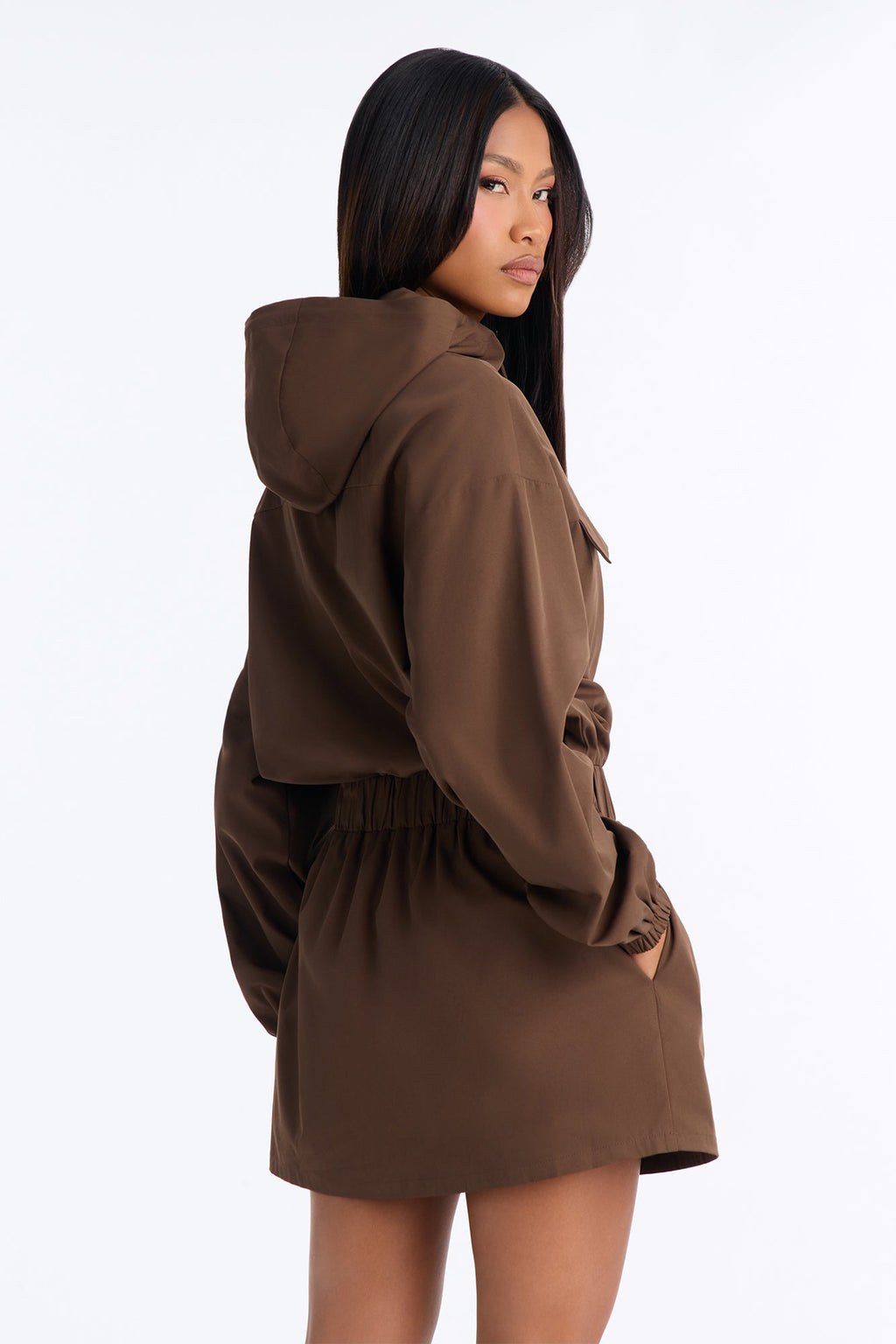 Take Notes Hooded Mini Dress - Chocolate