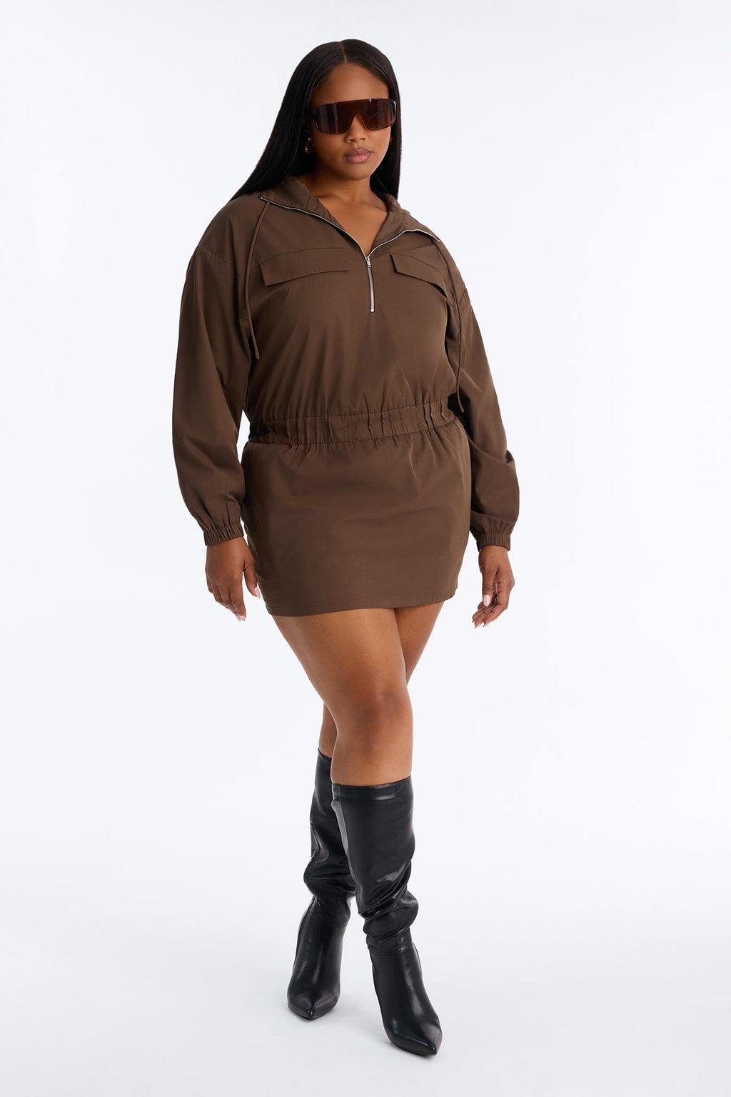 Take Notes Hooded Mini Dress - Chocolate