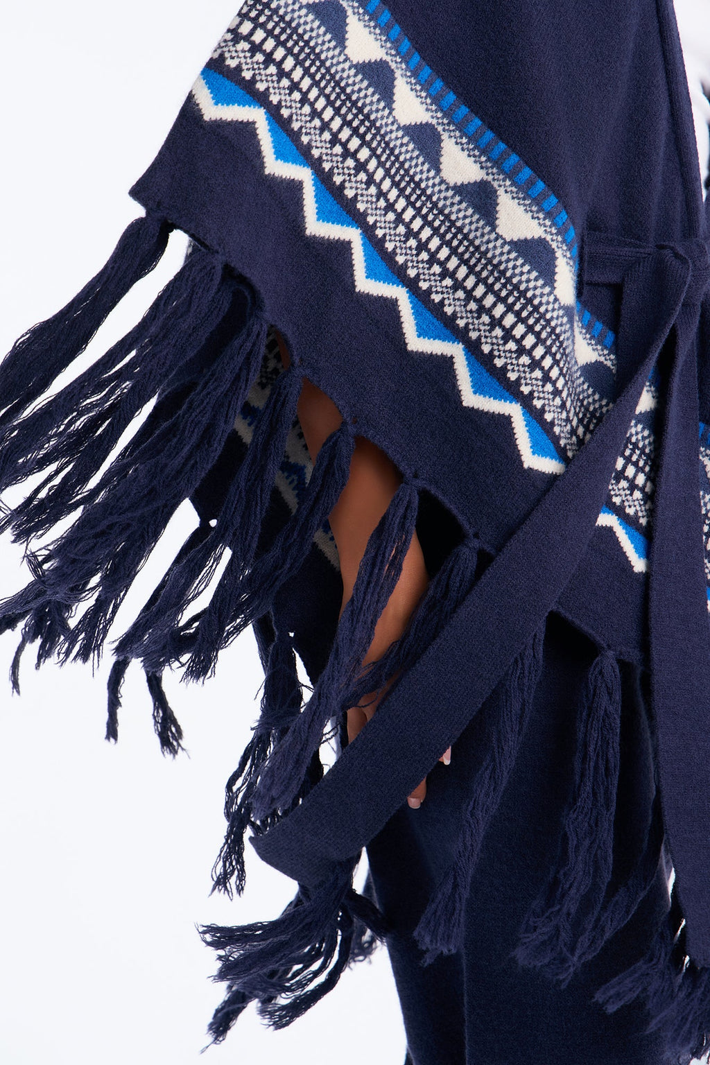 Willow Fringe Poncho Sweater Pant Set - Navy