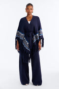 Willow Fringe Poncho Sweater Pant Set - Navy