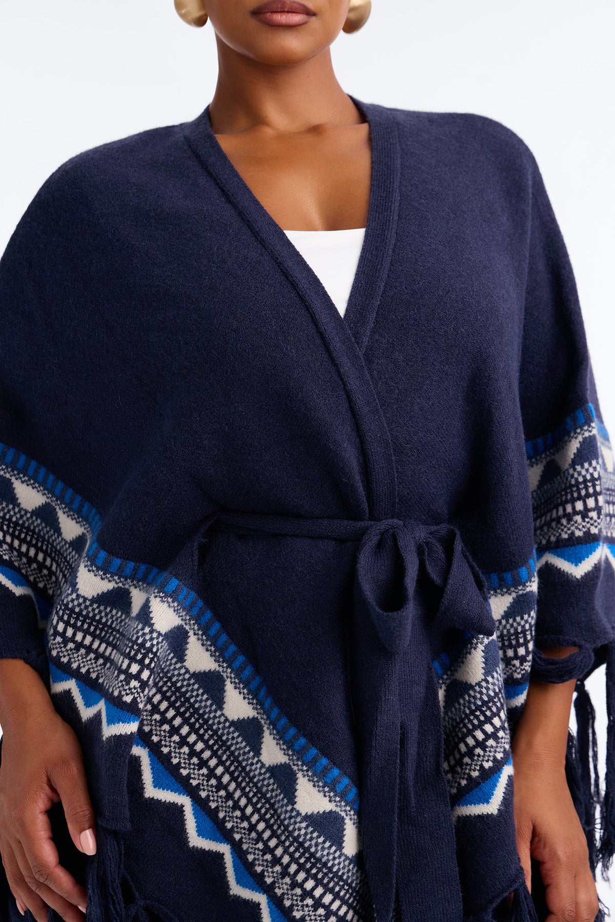 Willow Fringe Poncho Sweater Pant Set - Navy
