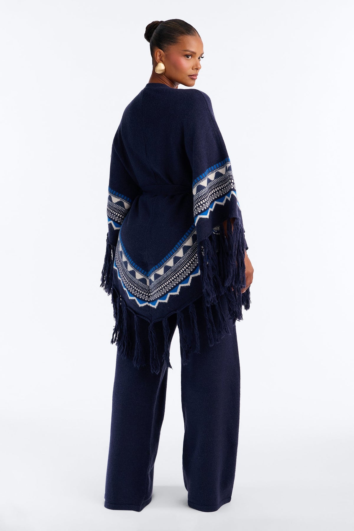 Willow Fringe Poncho Sweater Pant Set - Navy