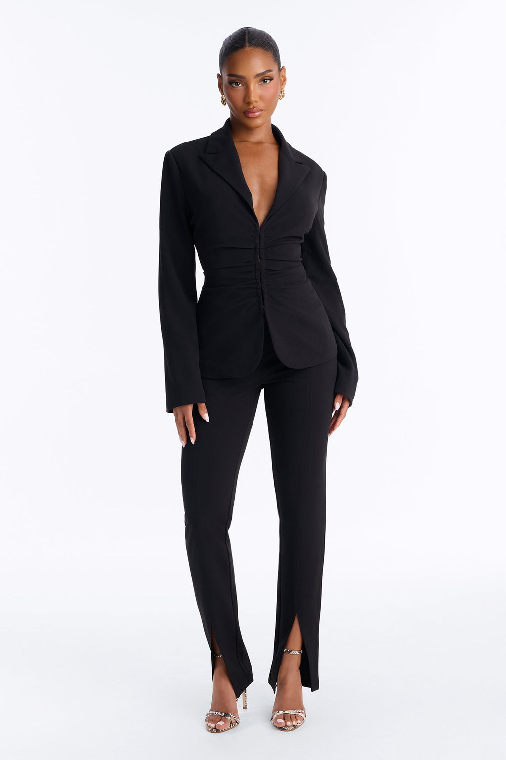 Samantha Ruched Pant Set - Black