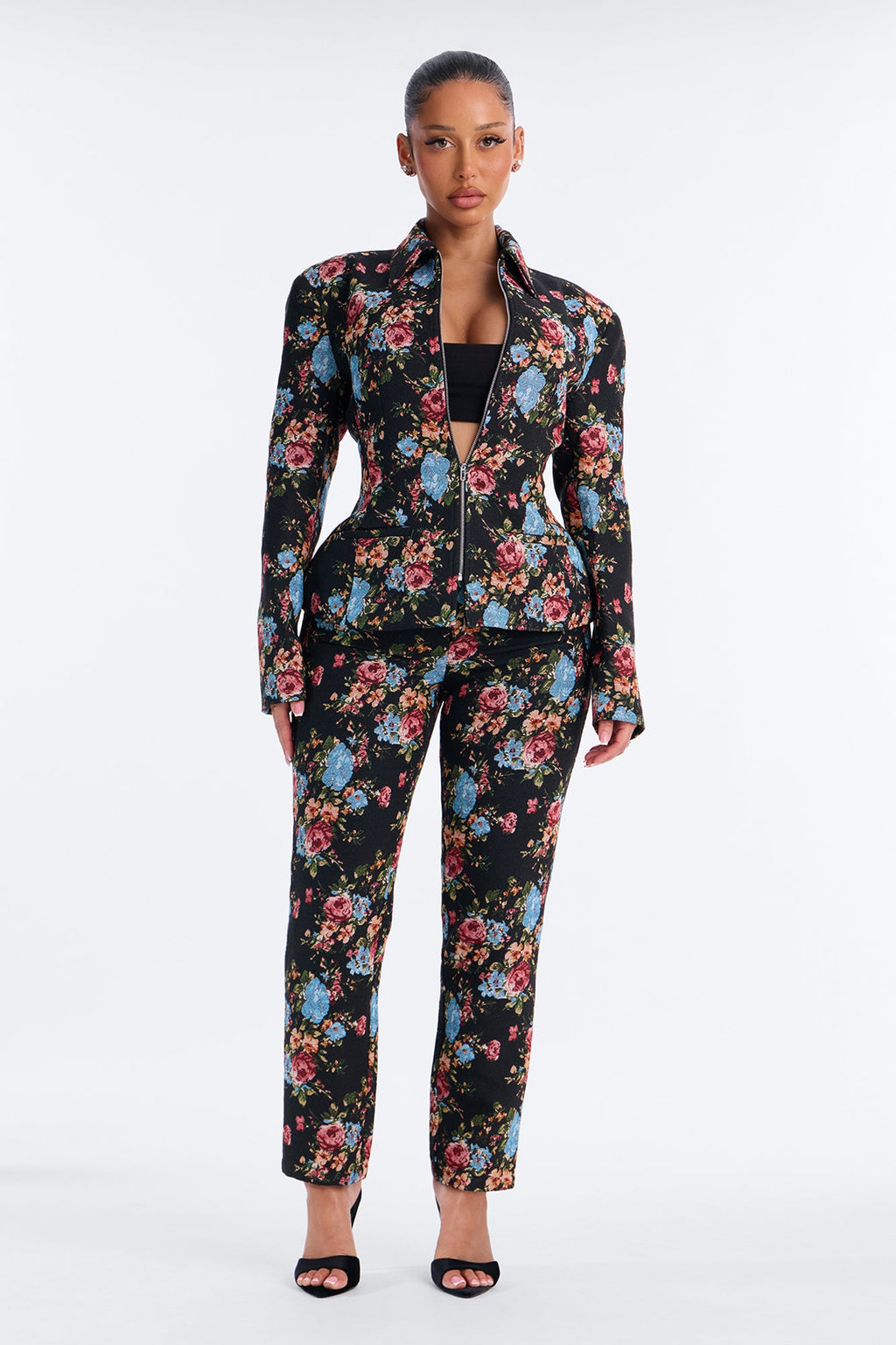 Odelia Jacquard Cigarette Pant Set - Multi Color