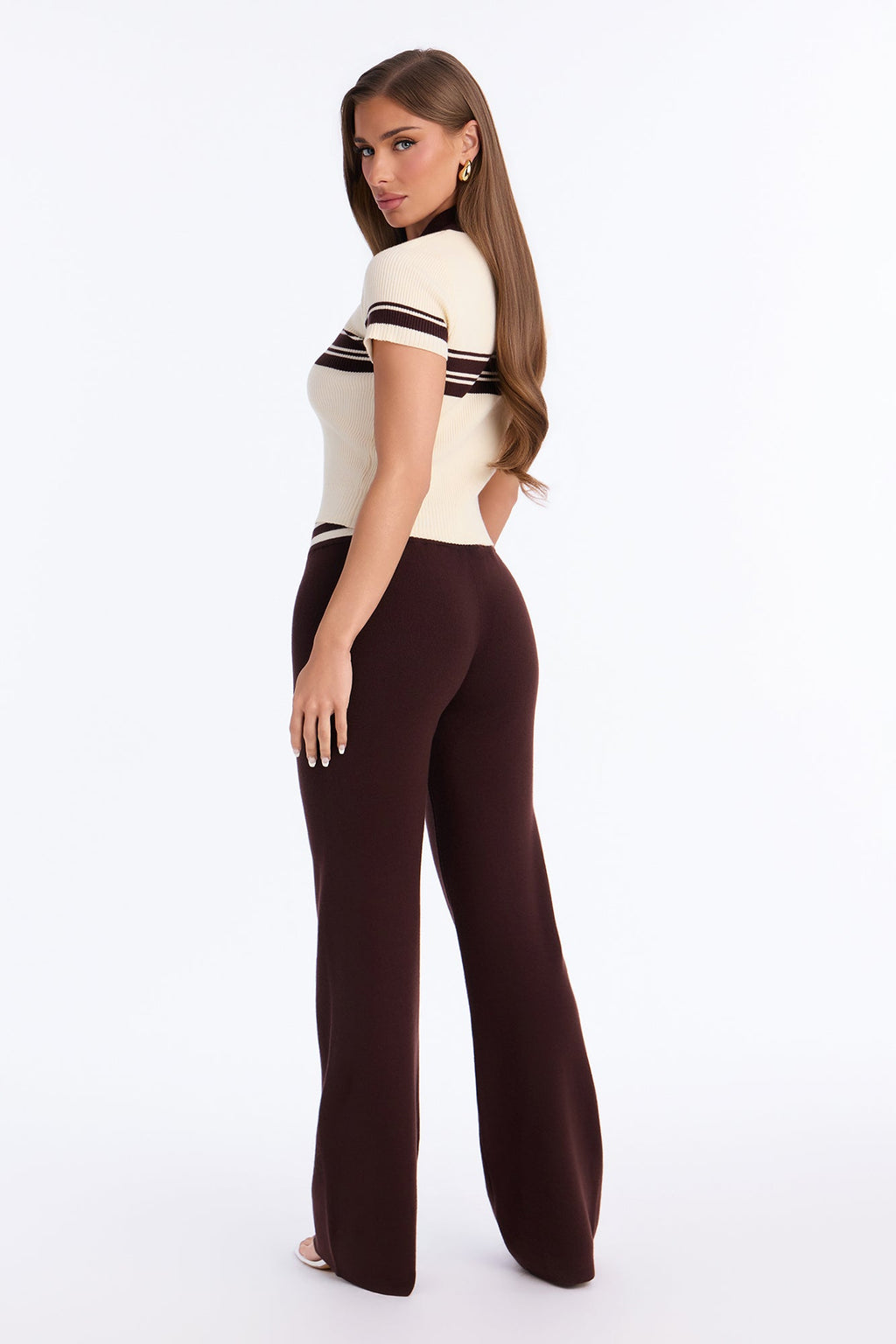 Jess Striped Knit Pant Set - Brown/combo