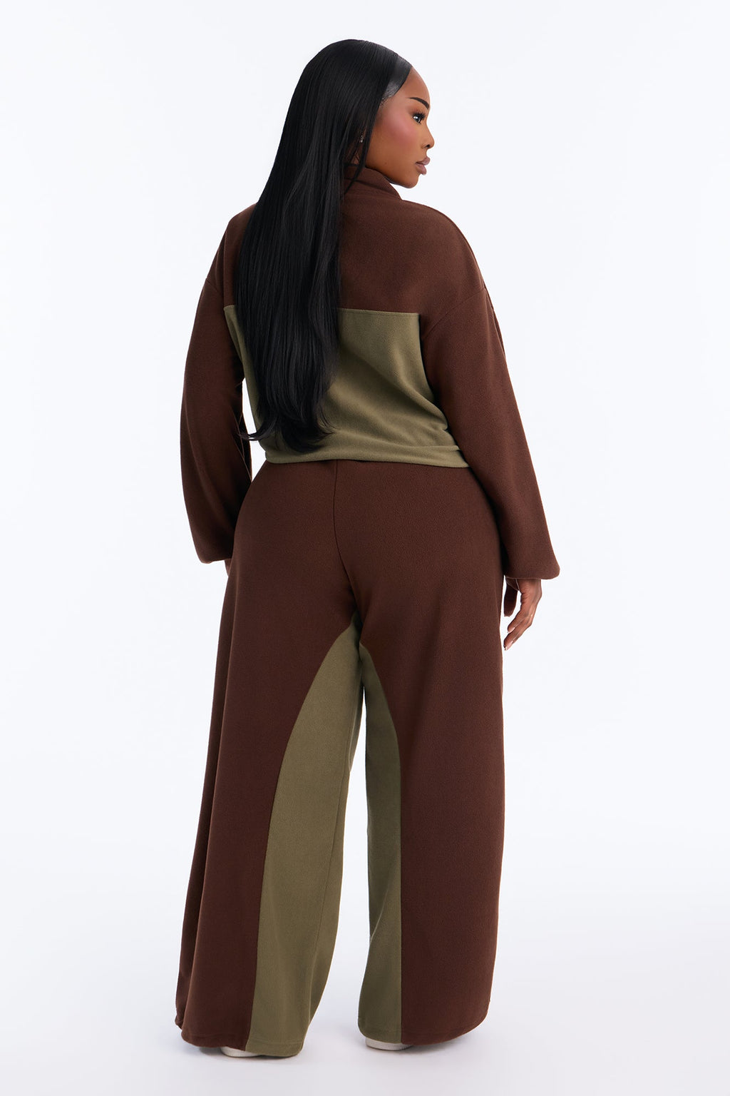 Here For It Color Block Fleece Pant Set - Brown/combo