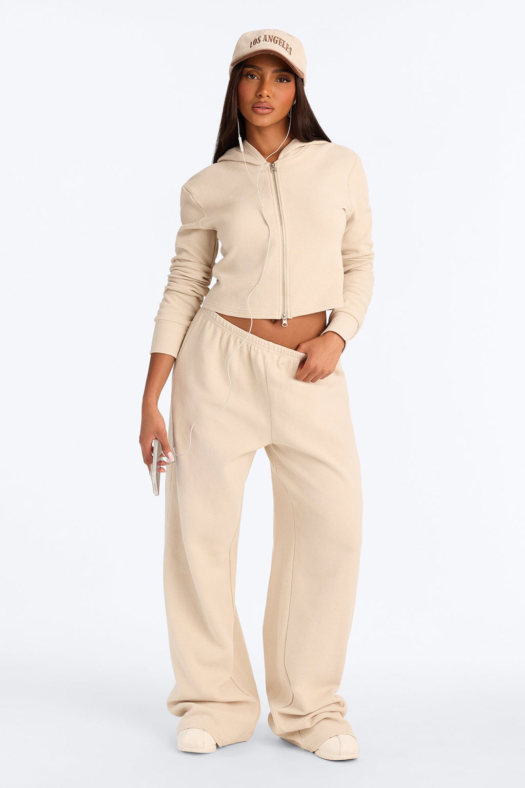 Thalia Thermal Wide Leg Pant Set - Oatmeal