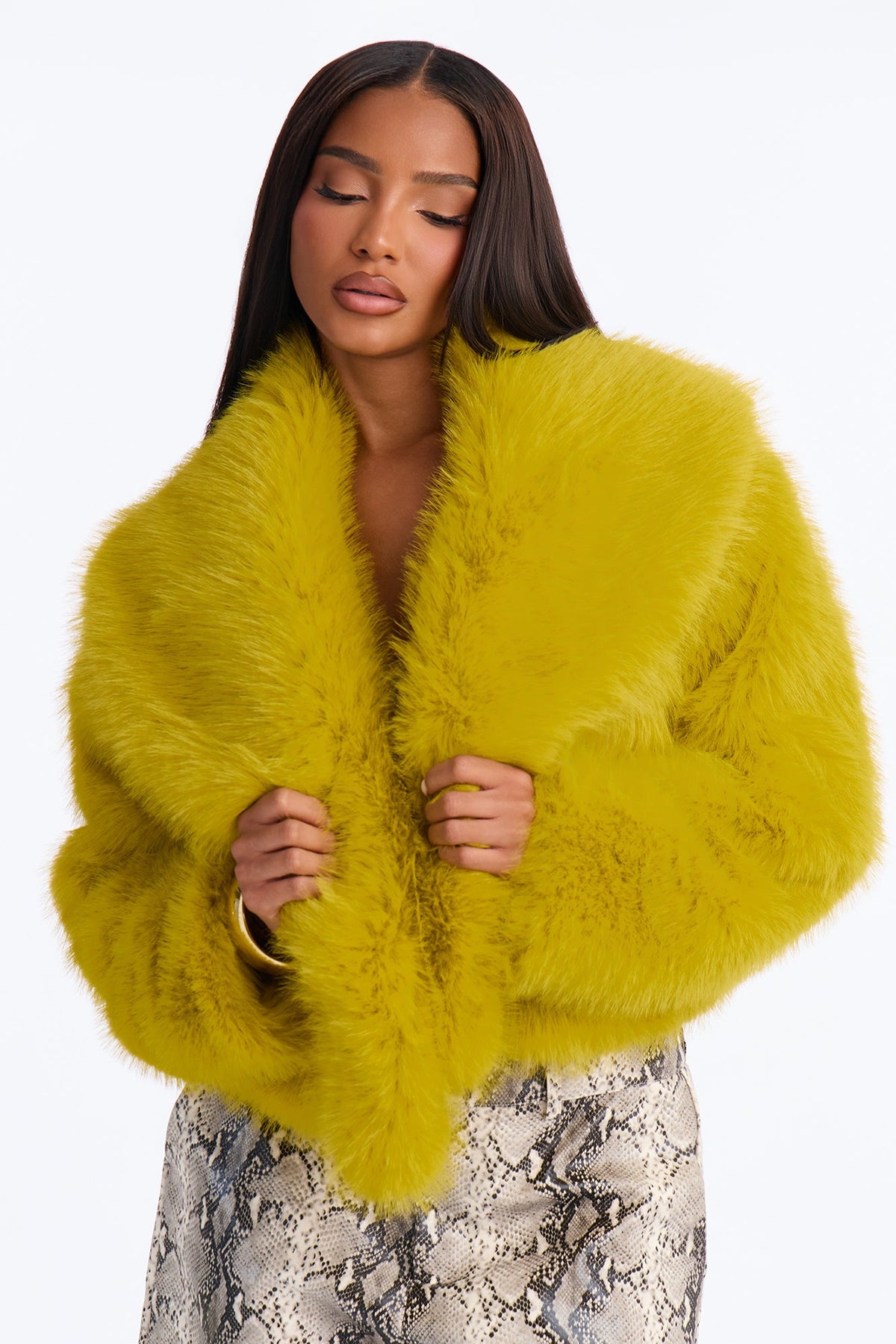 Gigi Faux Fur Coat - Chartreuse