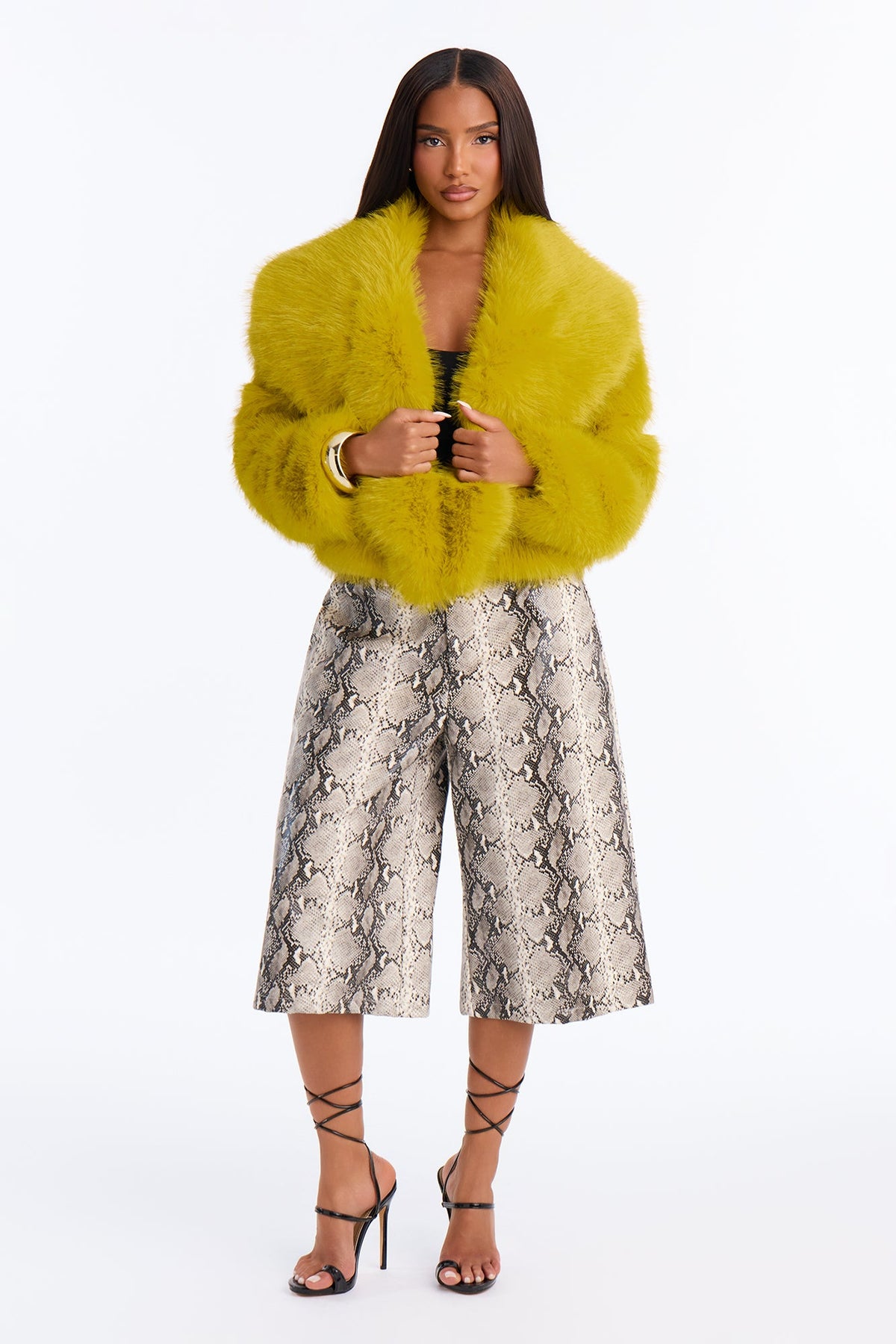 Gigi Faux Fur Coat - Chartreuse