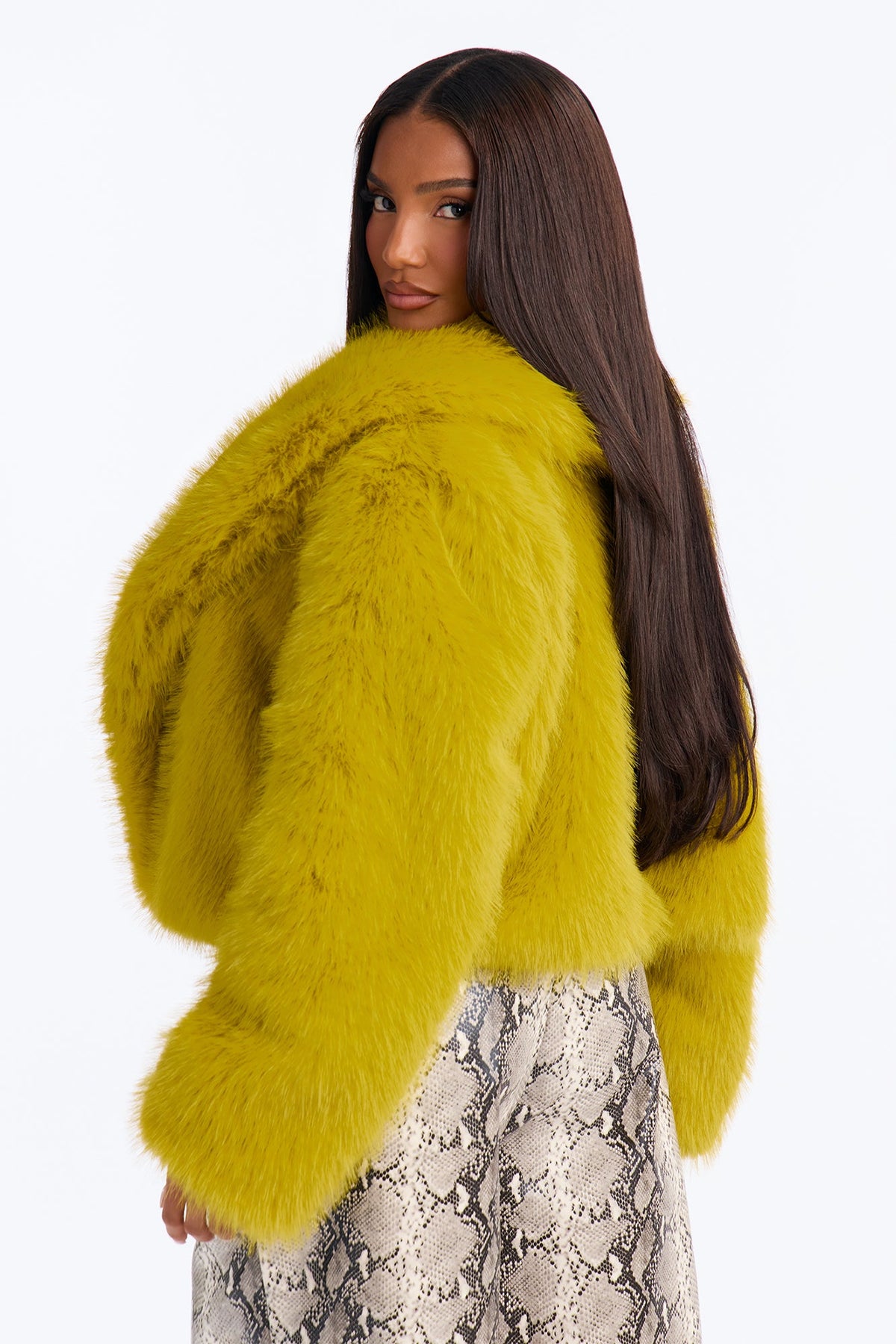 Gigi Faux Fur Coat - Chartreuse