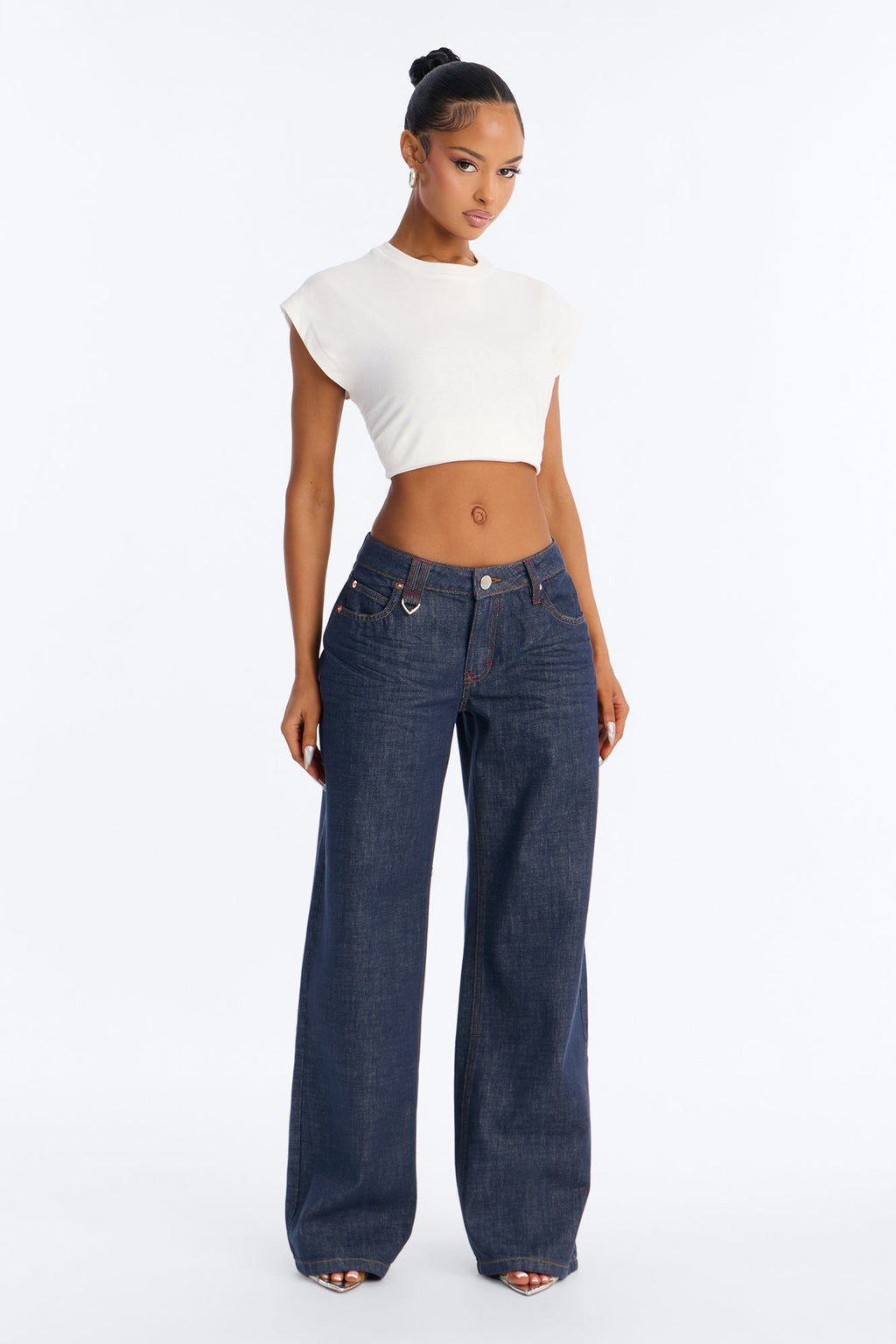 Westside Low Rise Non Stretch Wide Leg Jeans - Dark Denim