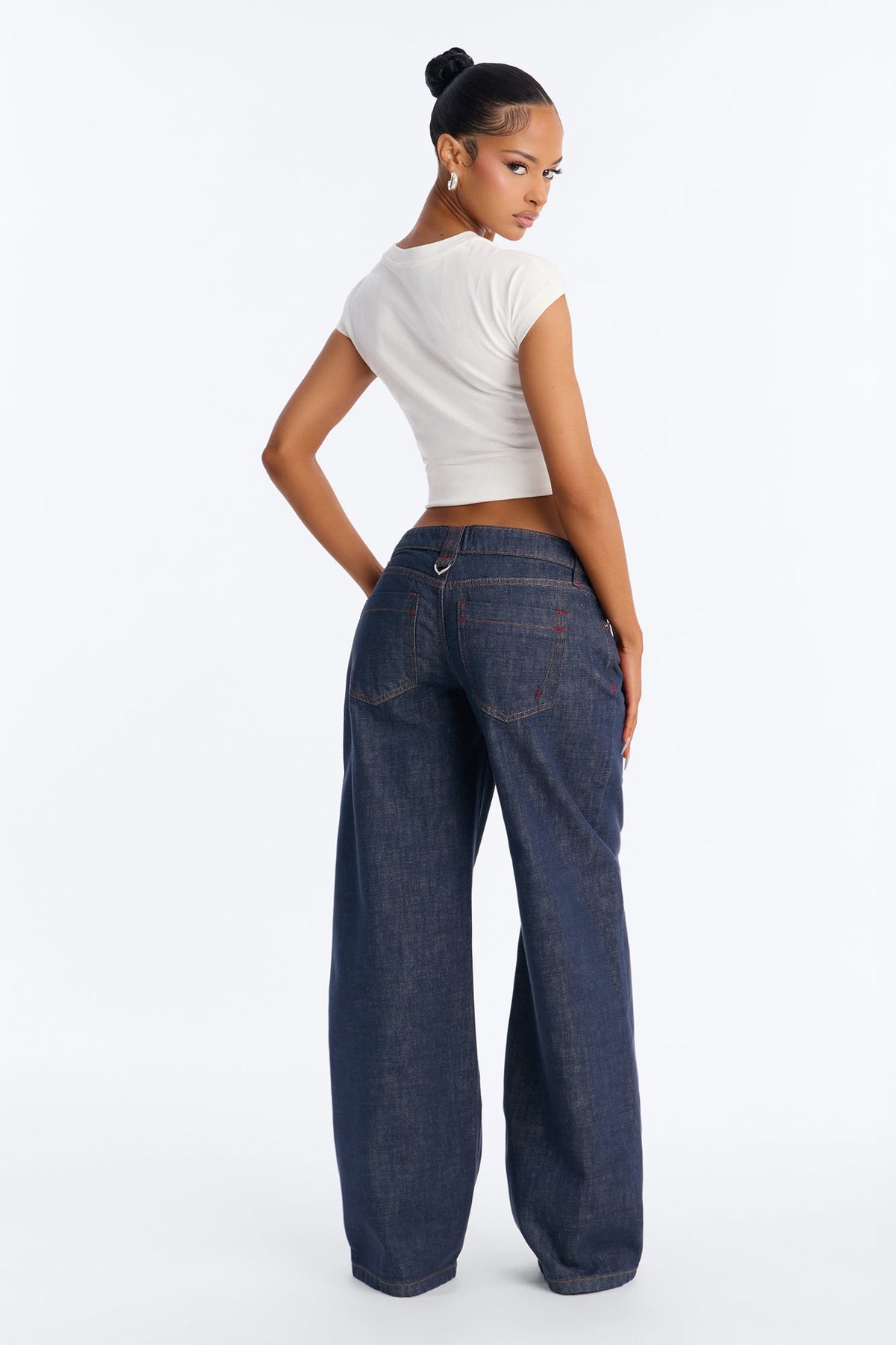 Westside Low Rise Non Stretch Wide Leg Jeans - Dark Denim