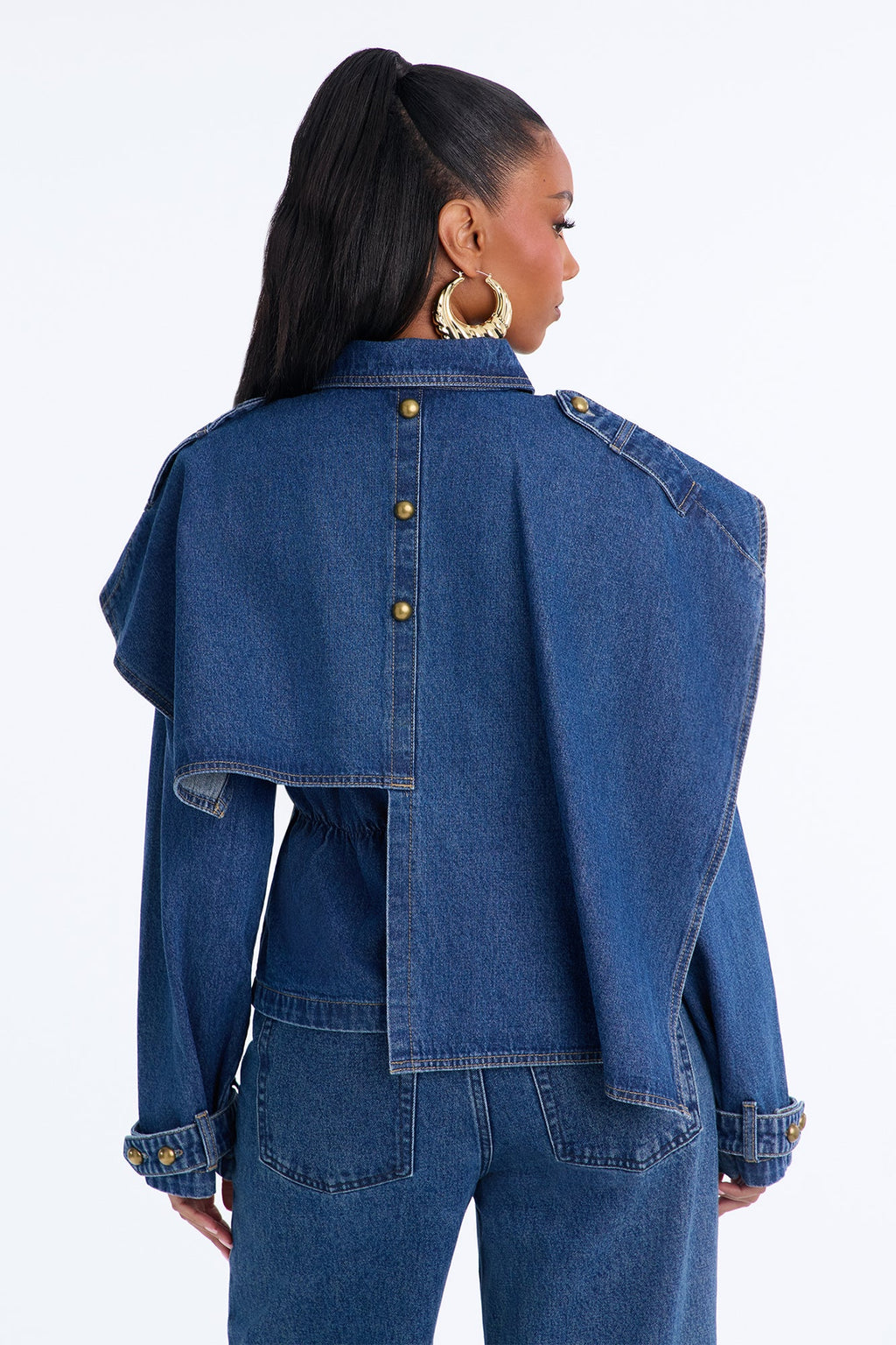 I See London Cinch Waist Capelet Denim Jacket - Medium Wash