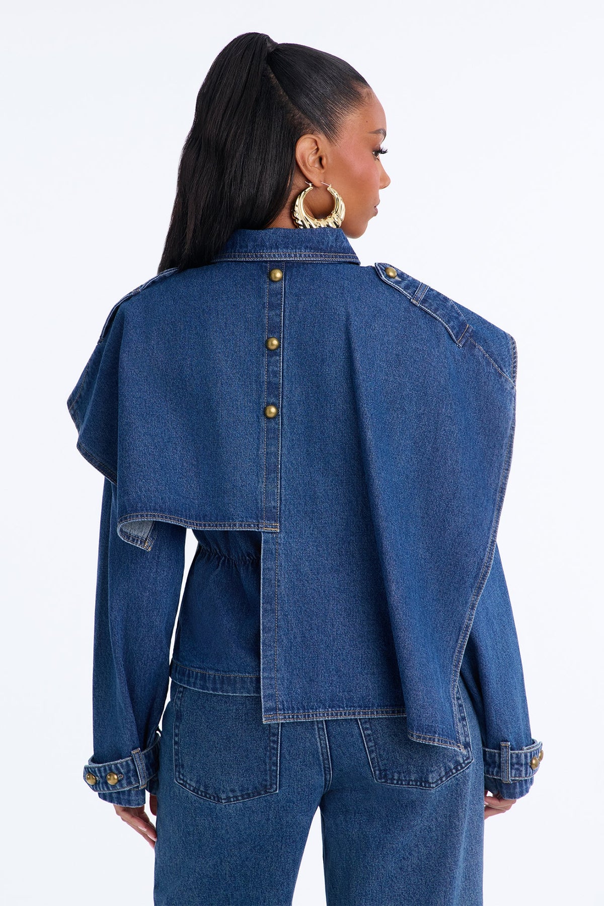 I See London Cinch Waist Capelet Denim Jacket - Medium Wash