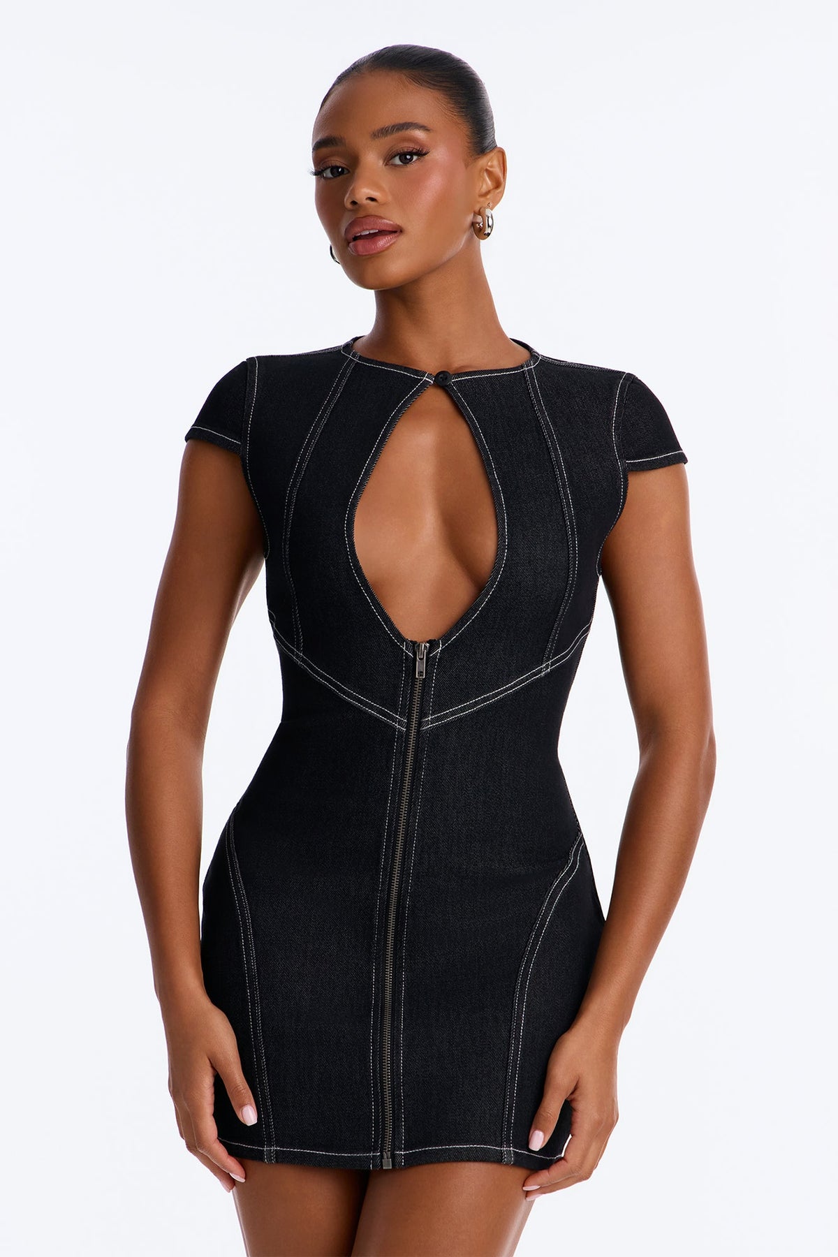 Shana Sleeveless Denim Micro Mini Dress - Black