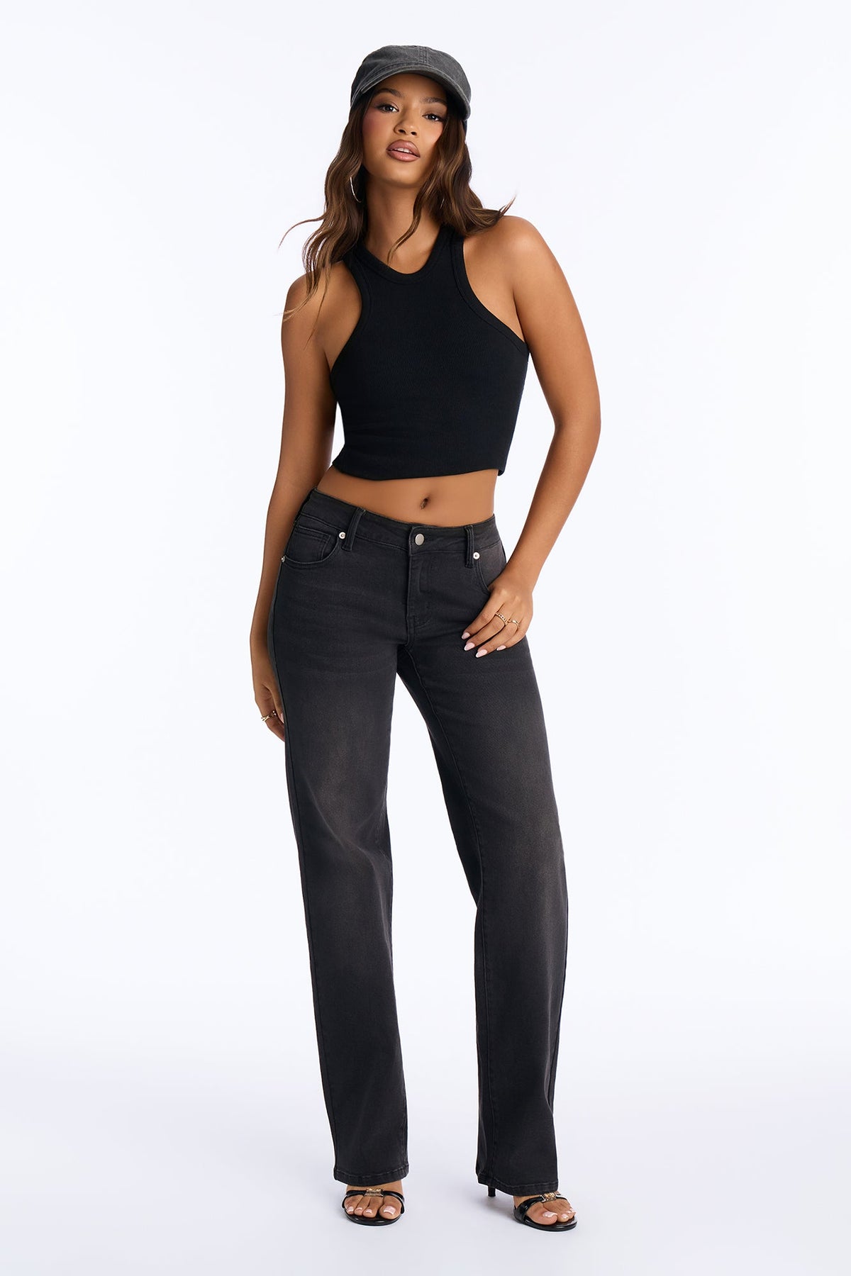 Lola Low Rise Slim Straight Leg Jeans - Black Wash