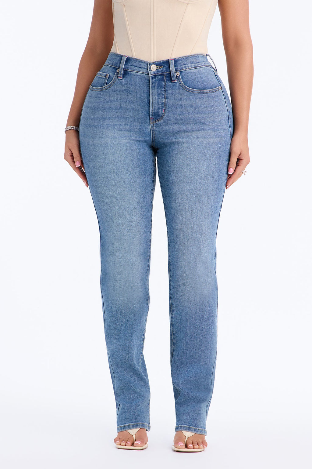 San Fran High Rise Stretch Straight Leg Jeans - Medium Wash