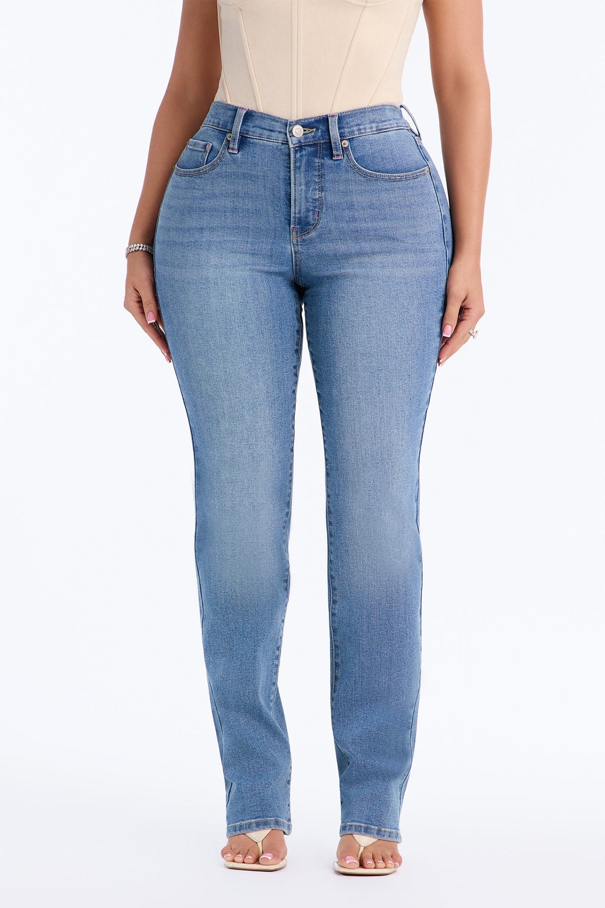 San Fran High Rise Stretch Straight Leg Jeans - Medium Wash