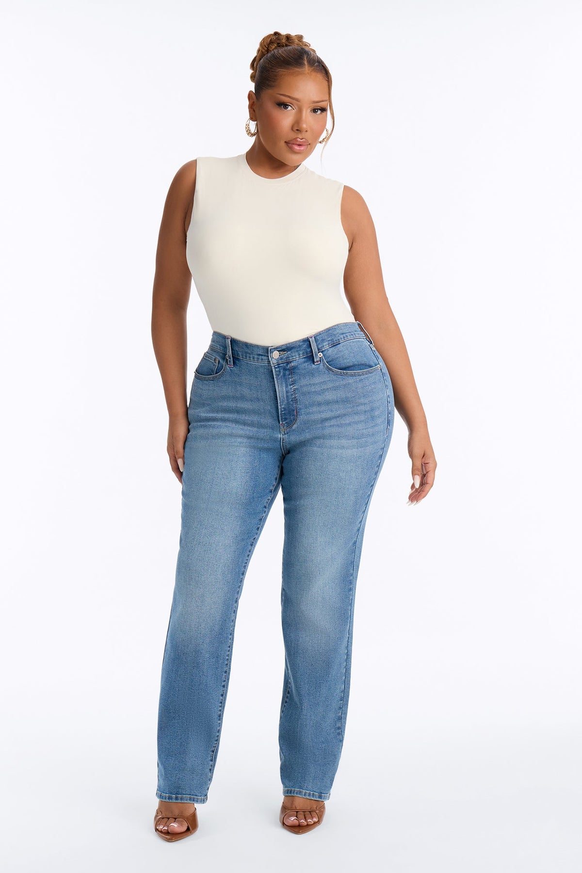 San Fran High Rise Stretch Straight Leg Jeans - Medium Wash