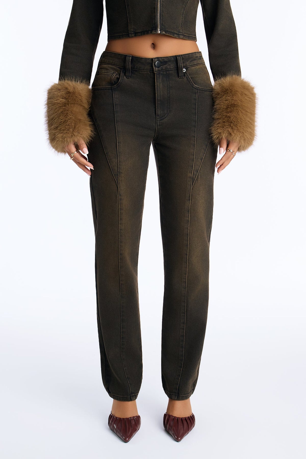 Villa Vibes Stretch Slim Straight Jeans - Dark Brown
