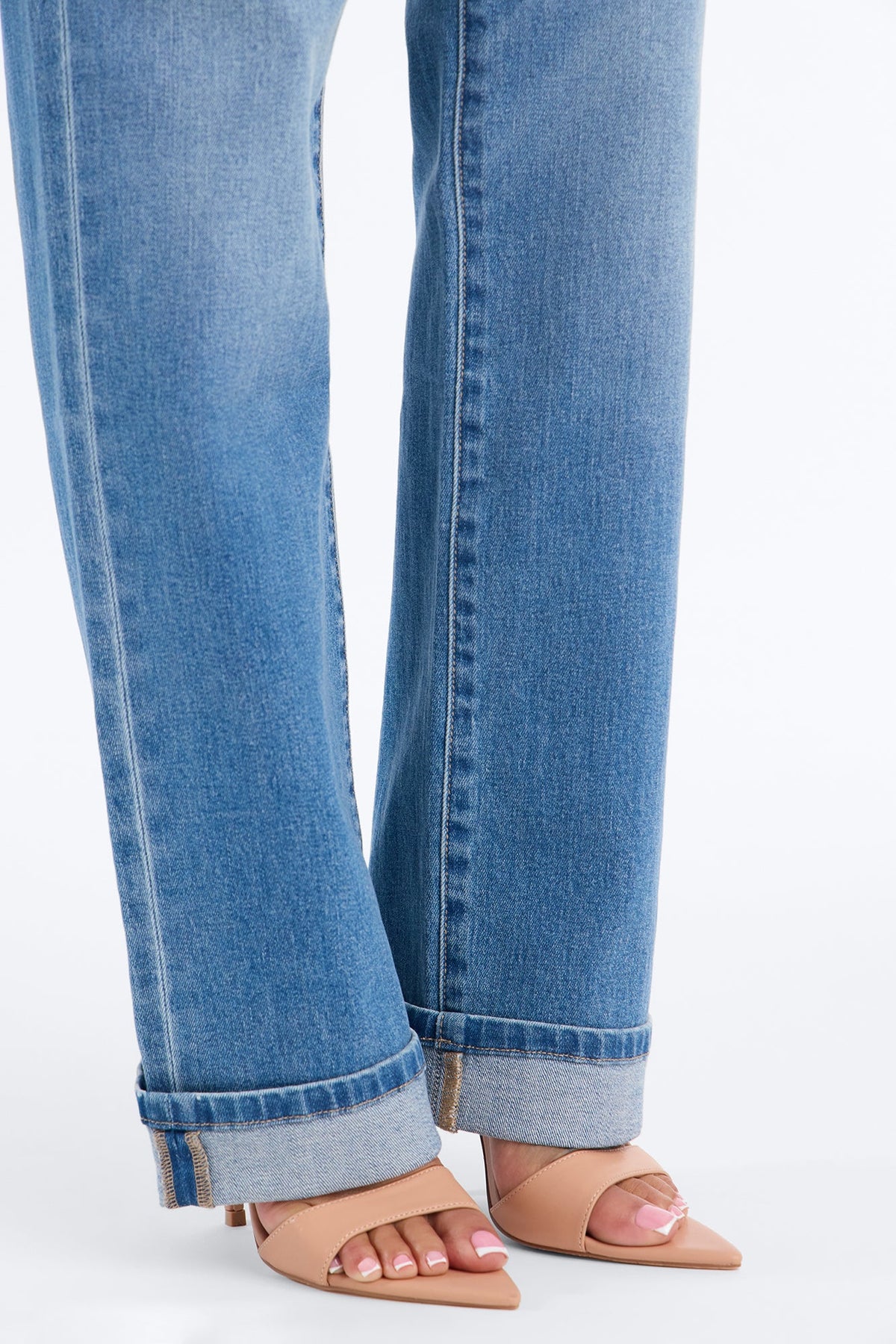 NY Classic Soft Stretch High Rise Cuff Straight Leg Jeans - Medium Wash