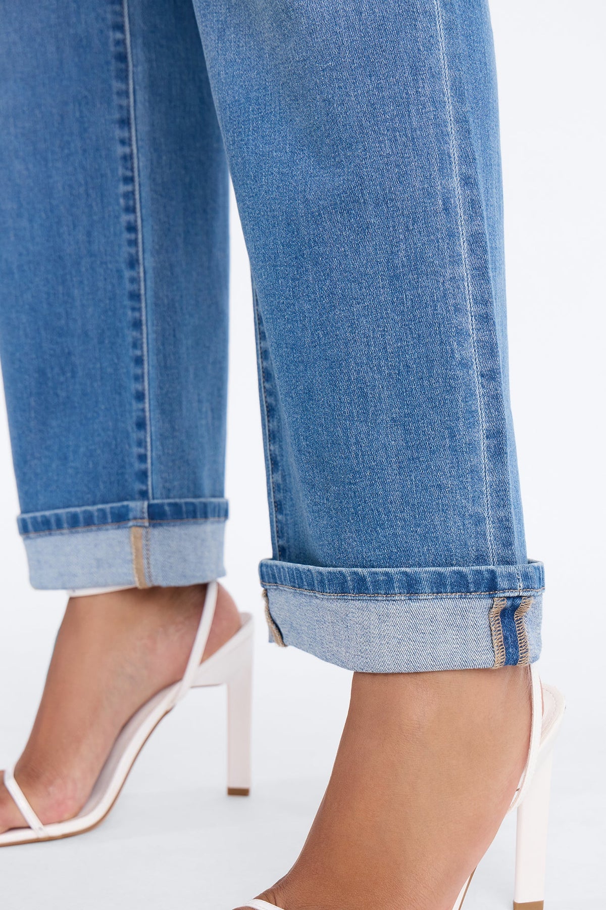 NY Classic Soft Stretch High Rise Cuff Straight Leg Jeans - Medium Wash