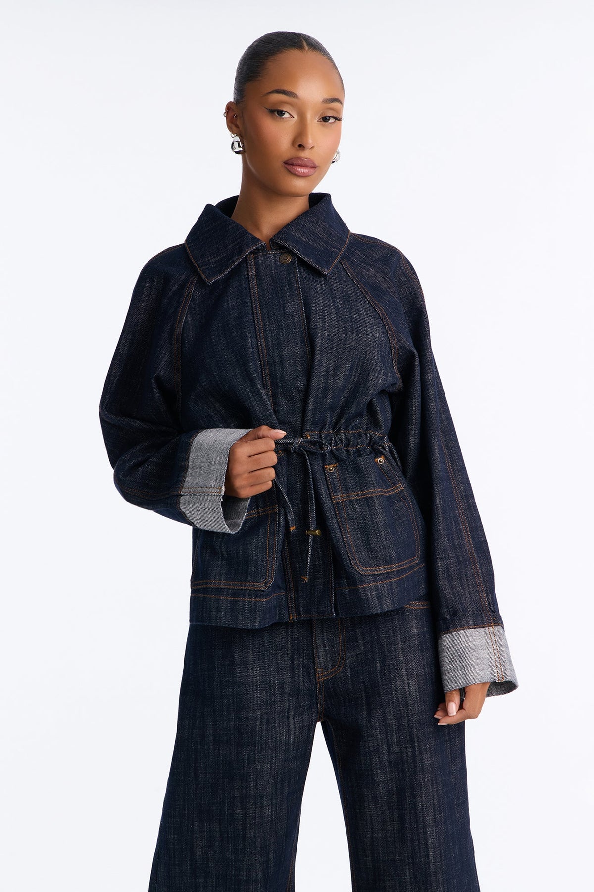 Denim Dreaming Cinch Waist Pant Set - Dark Wash