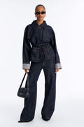 Denim Dreaming Cinch Waist Pant Set - Dark Wash
