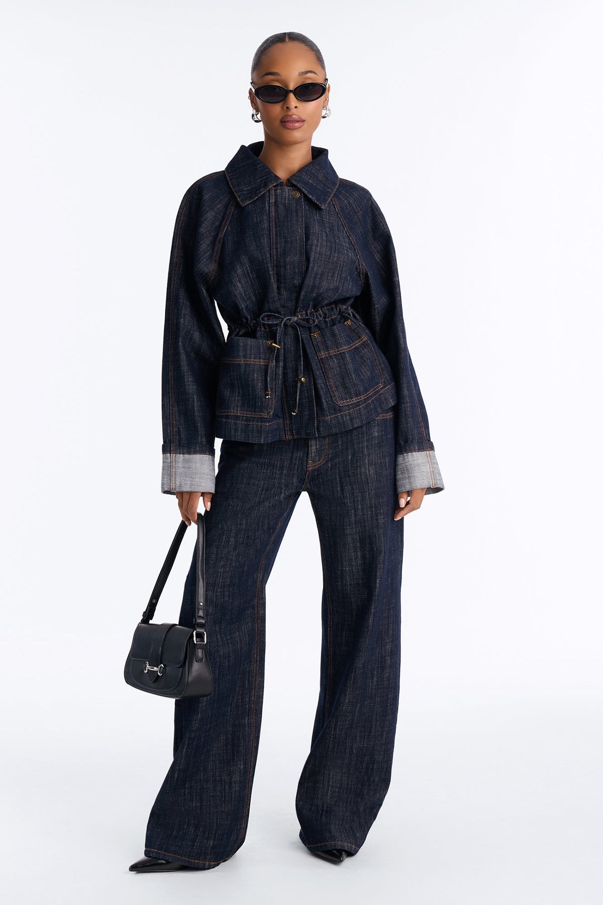 Denim Dreaming Cinch Waist Pant Set - Dark Wash