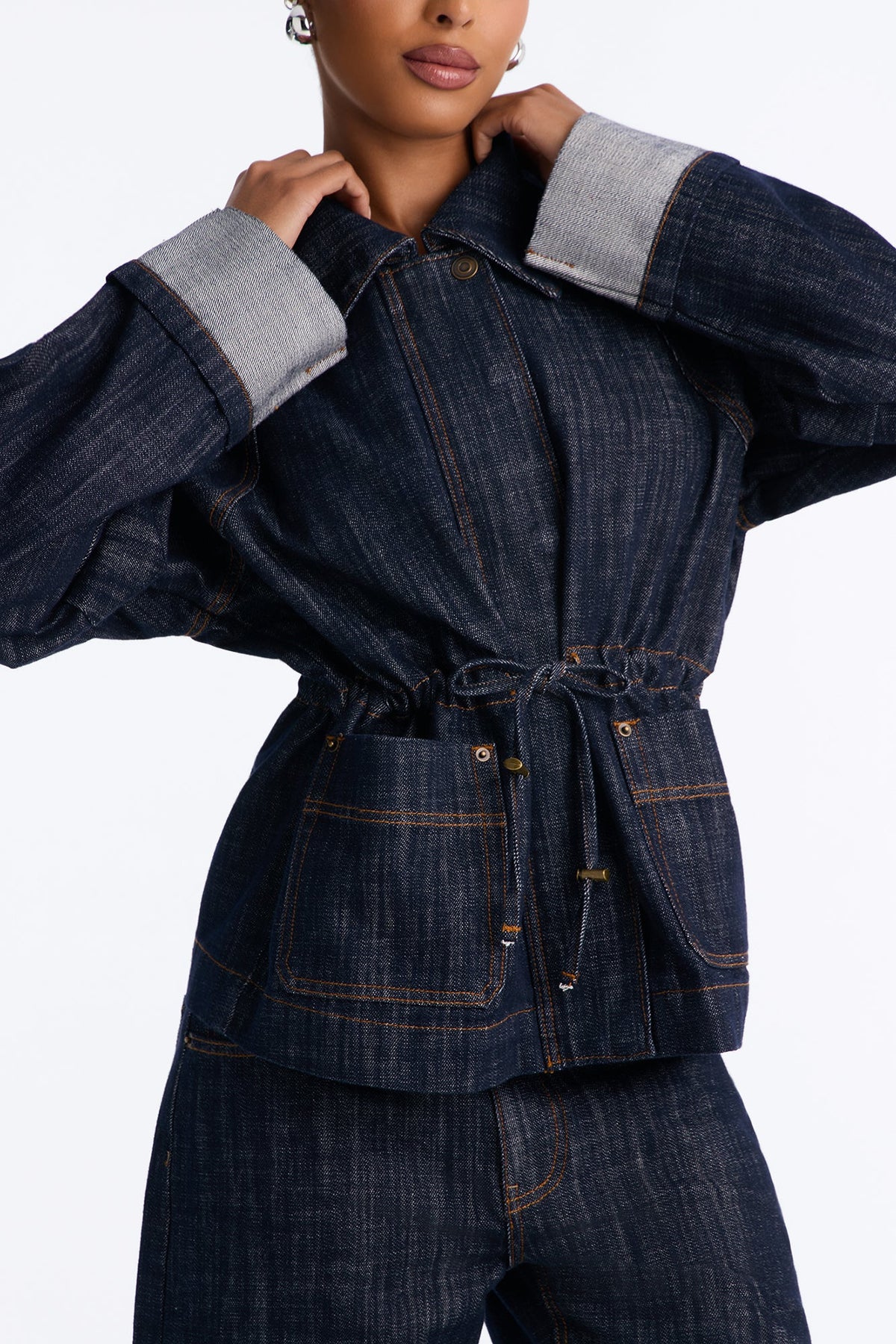 Denim Dreaming Cinch Waist Pant Set - Dark Wash