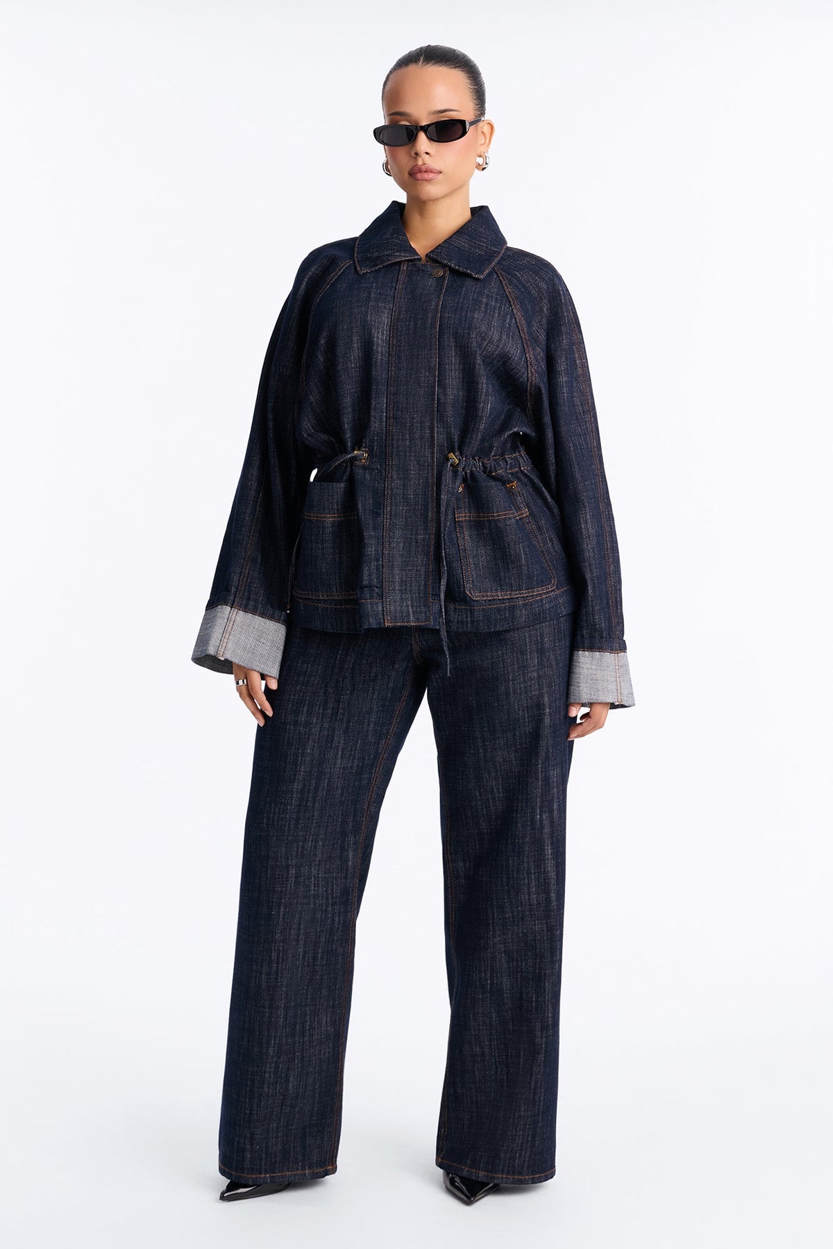 Denim Dreaming Cinch Waist Pant Set - Dark Wash