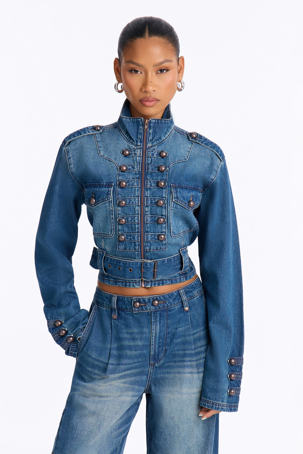 Billie Barrel Denim Pant Set - Medium Wash