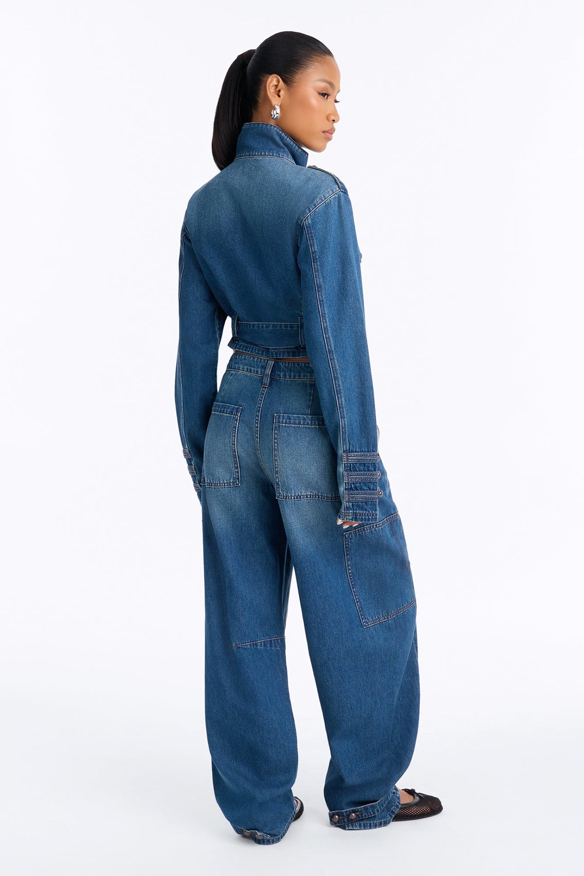 Billie Barrel Denim Pant Set - Medium Wash