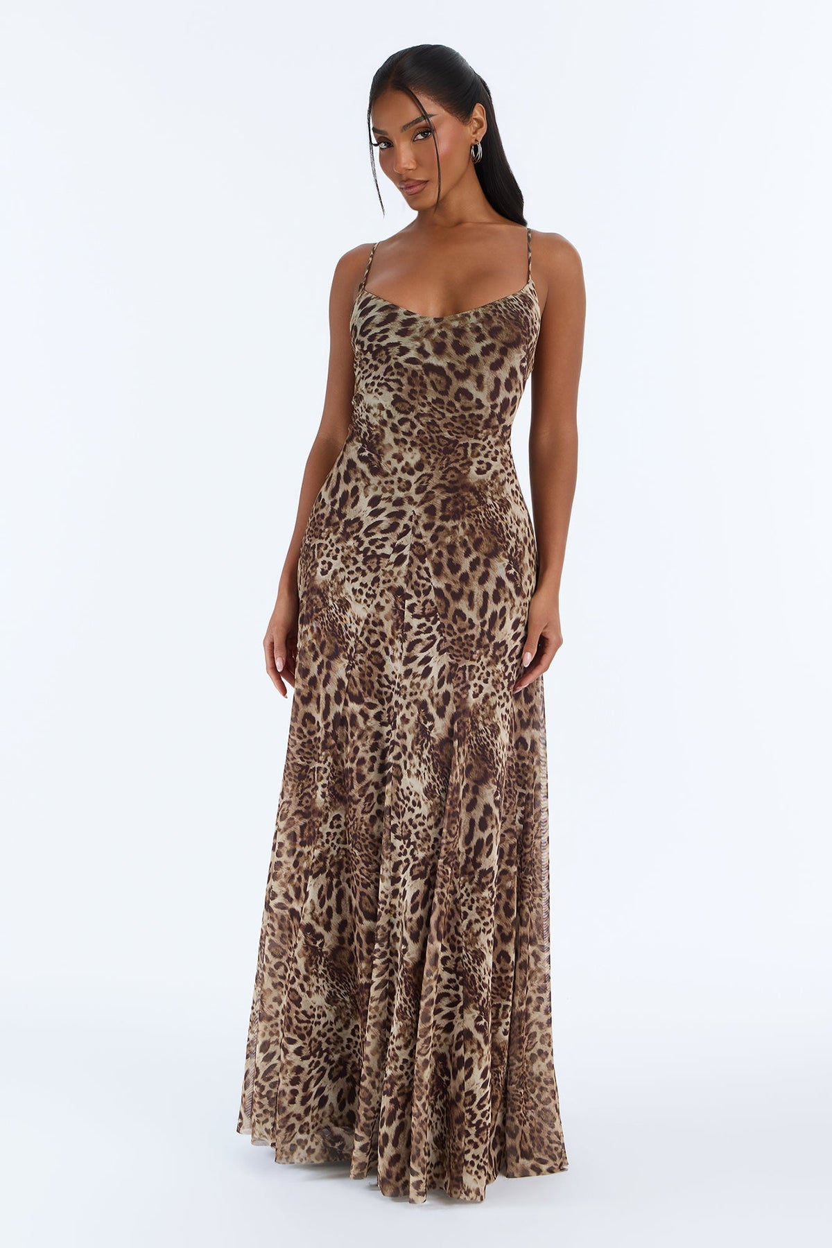 Wild Romance Leopard Mesh Maxi Dress - Brown/combo
