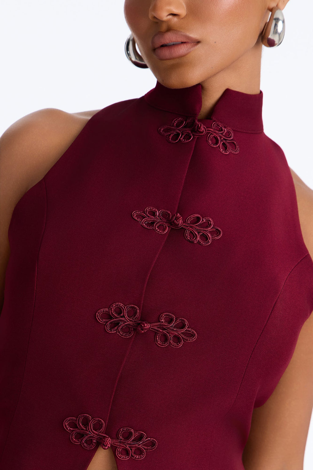 Cleo Frog Clasp Pant Set - Burgundy