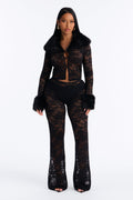 So Fetch Lace Fur Trim 3 Piece Pant Set - Black
