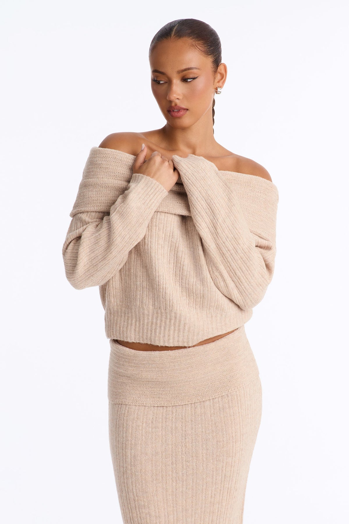 Hanna Off Shoulder Sweater Maxi Set - Oatmeal