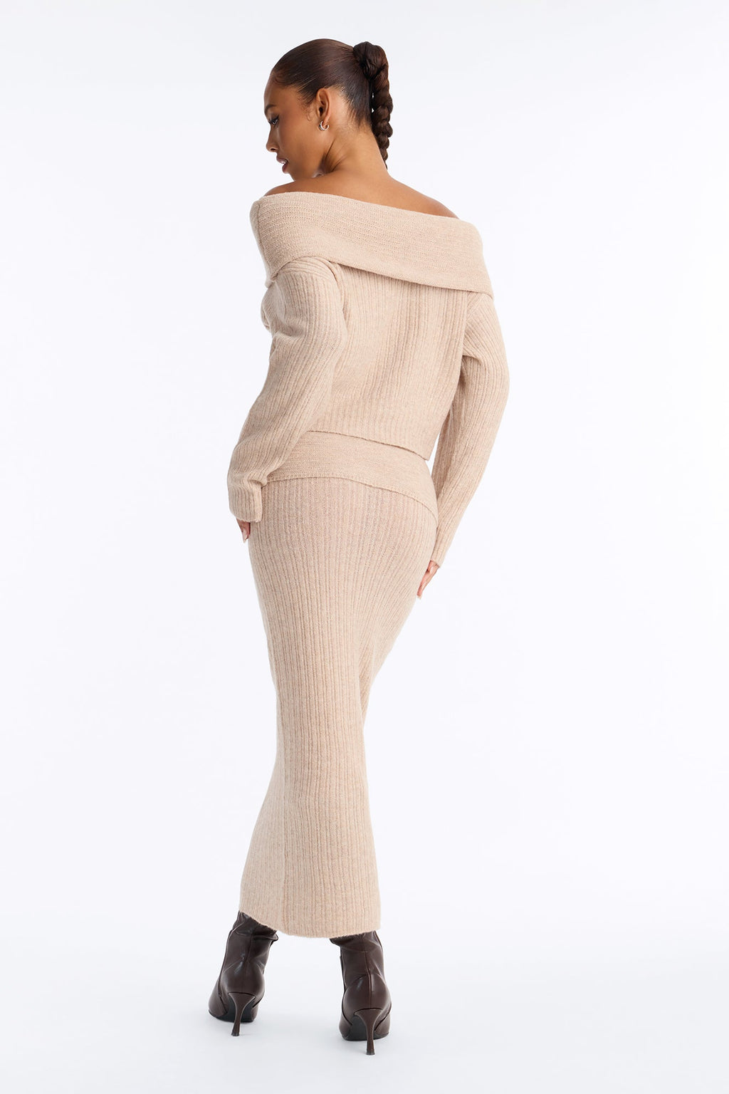 Hanna Off Shoulder Sweater Maxi Set - Oatmeal
