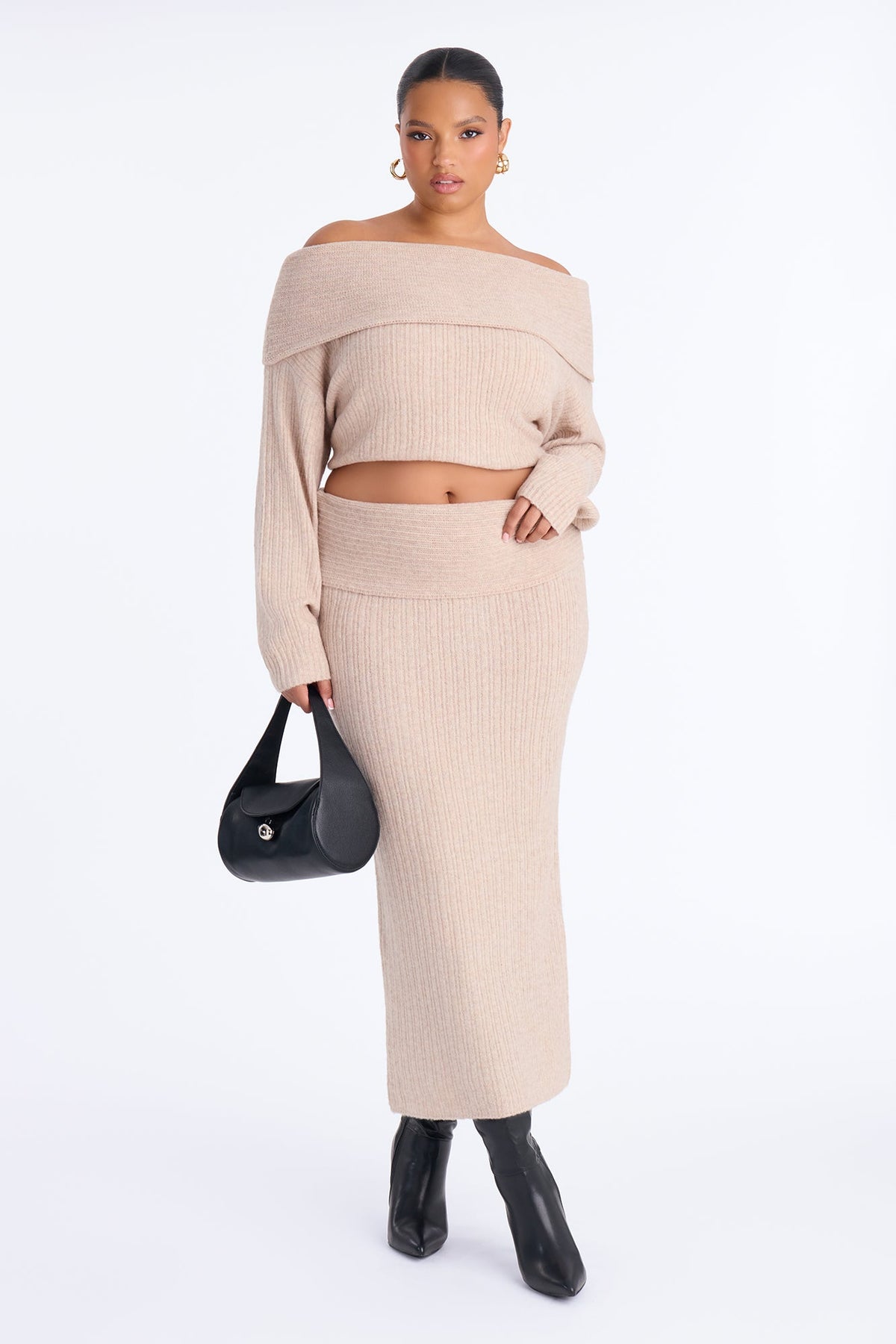 Hanna Off Shoulder Sweater Maxi Set - Oatmeal