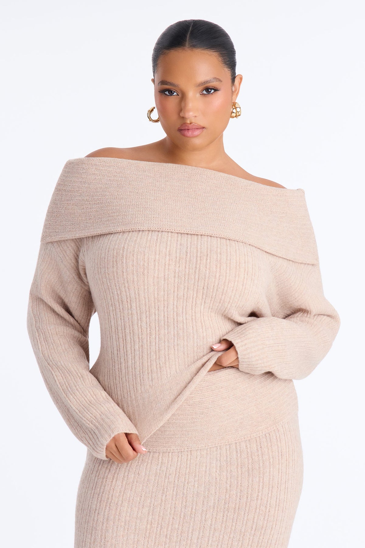 Hanna Off Shoulder Sweater Maxi Set - Oatmeal