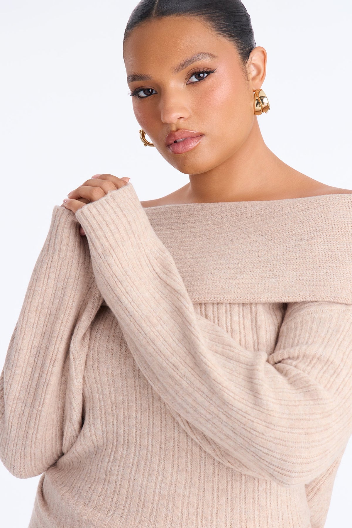 Hanna Off Shoulder Sweater Maxi Set - Oatmeal