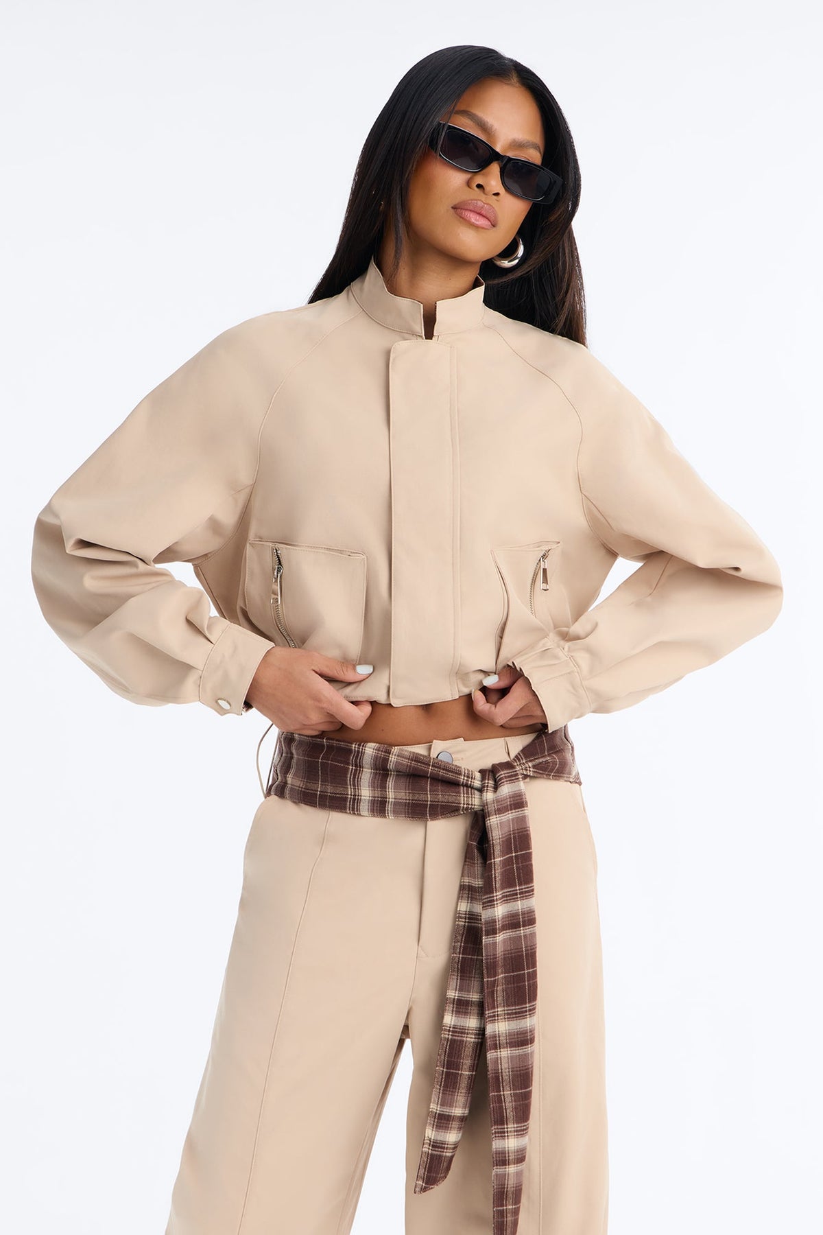 Kamri Belted Barrel Leg Pant Set - Beige