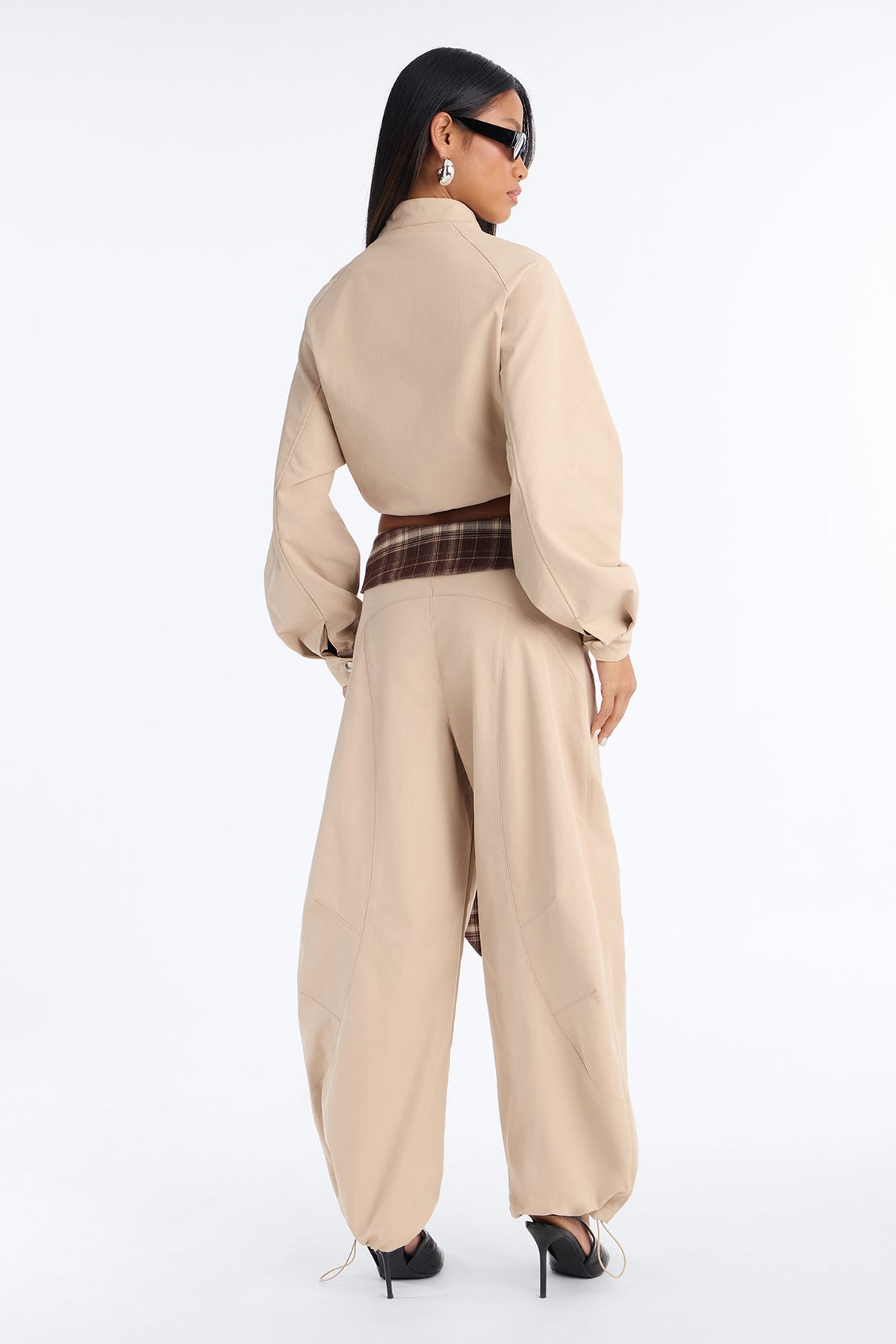 Kamri Belted Barrel Leg Pant Set - Beige