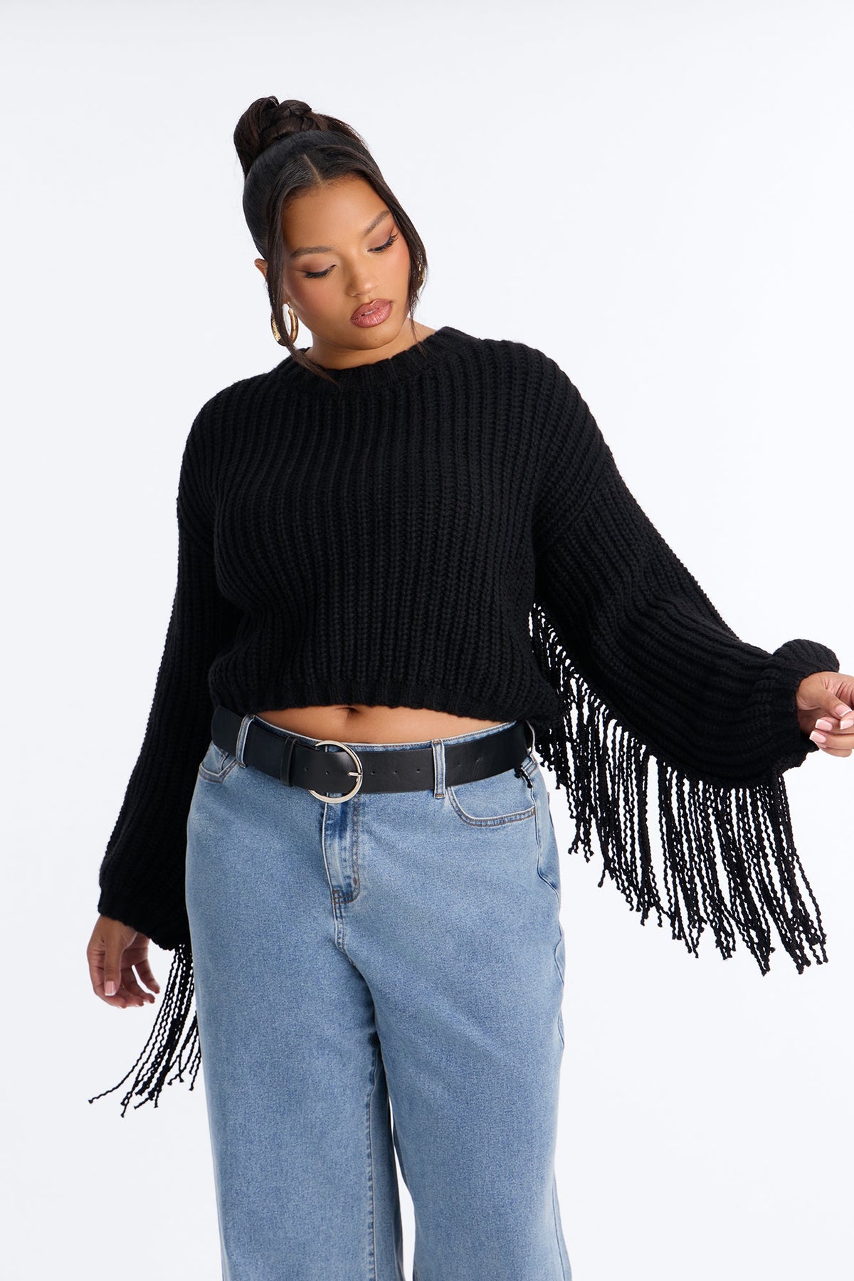 Wild Breeze Fringe Pullover Sweater - Black