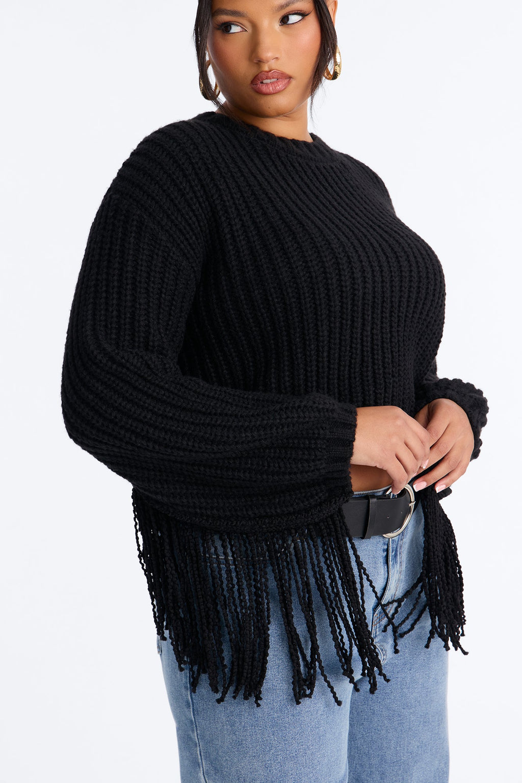 Wild Breeze Fringe Pullover Sweater - Black