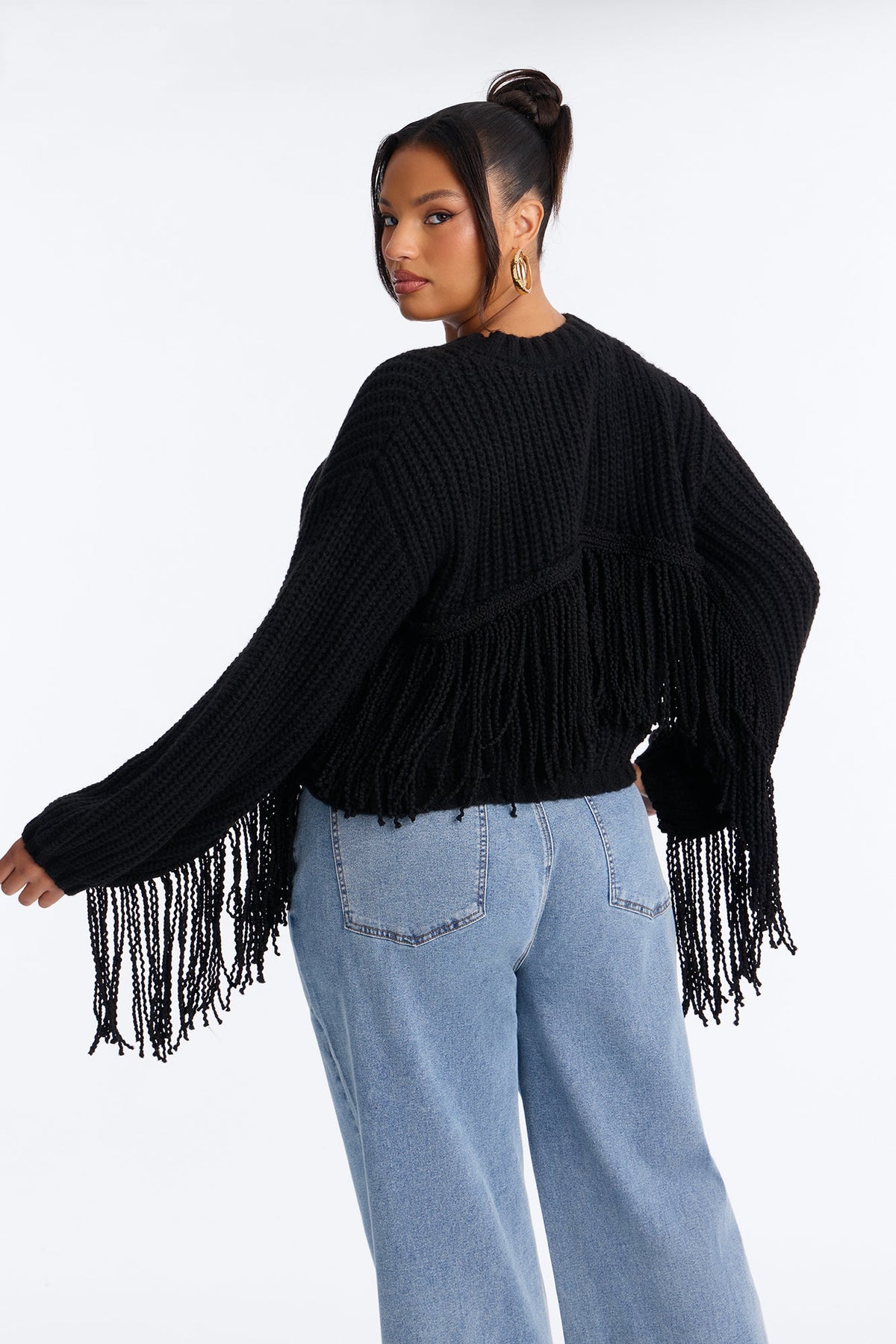 Wild Breeze Fringe Pullover Sweater - Black