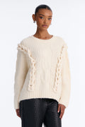 Halle Chunky Cable Knit Pullover Sweater - Cream