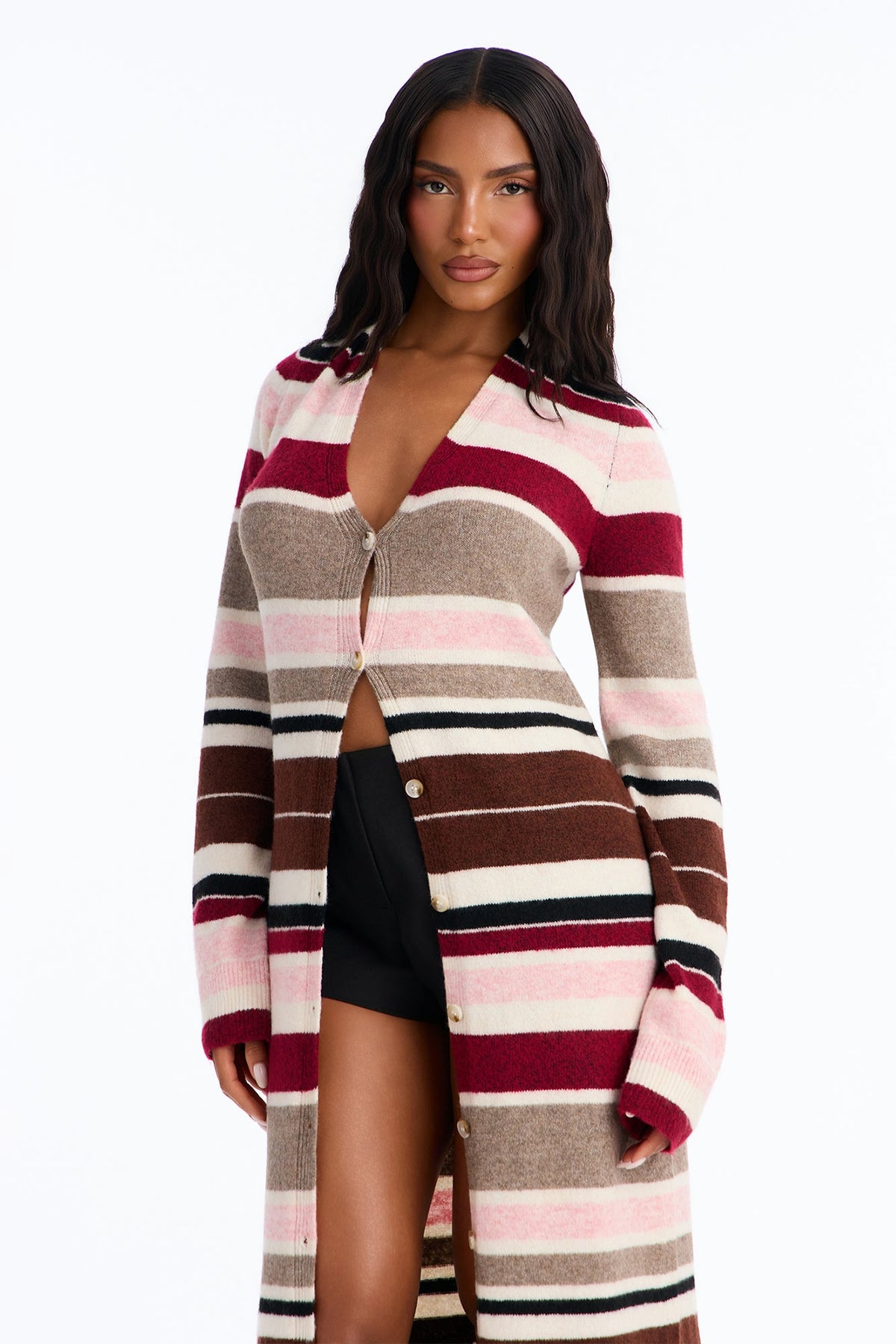 Rural Glow Striped Maxi Cardigan - Pink/combo
