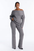 Gianna Off Shoulder Sweater Pant Set - Dark Grey